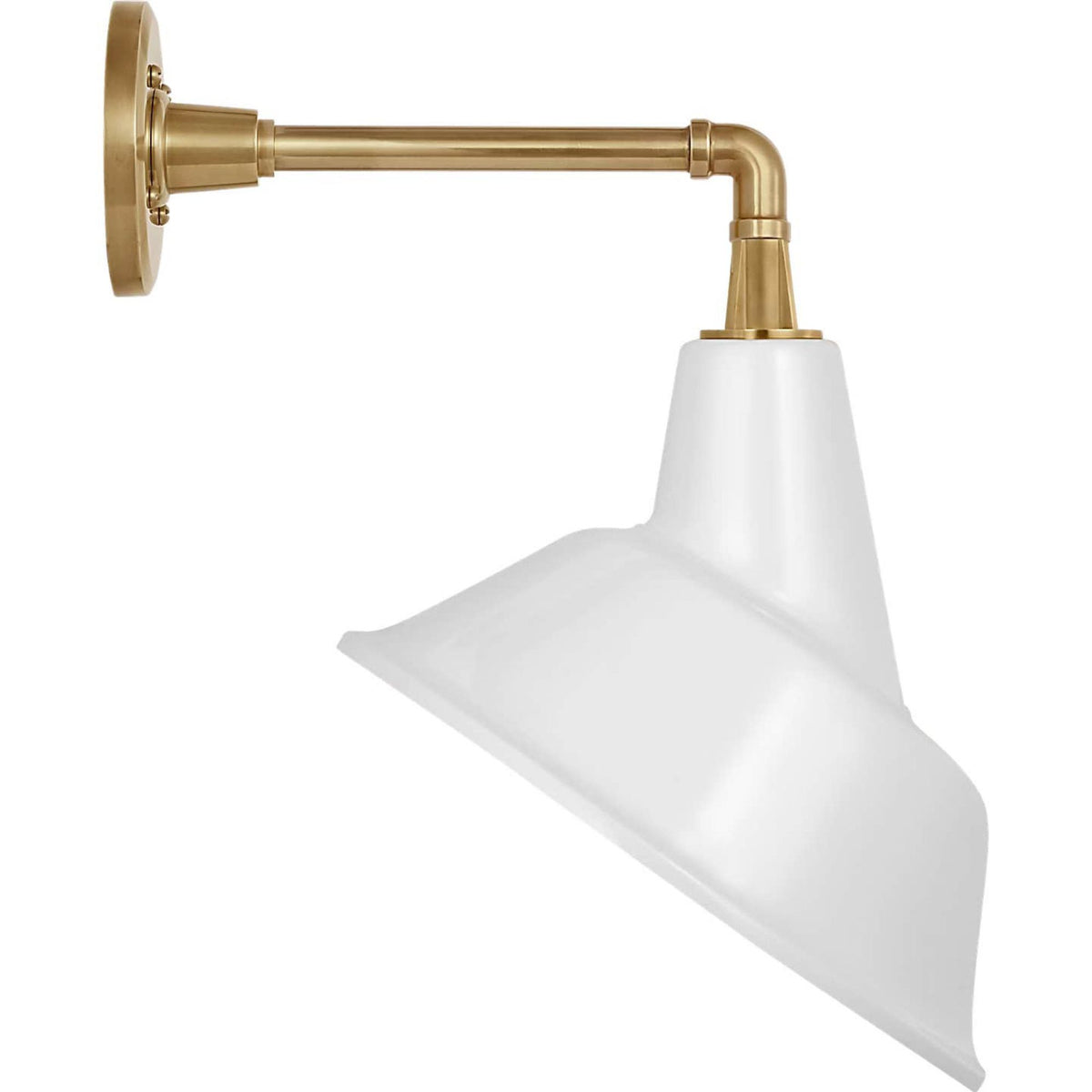 Thomas O'Brien Academy 11" Mack Barn Light in Hand-Rubbed Antique Brass with 12.5" White Tilted Bowers Shade W12.5" x H17.5" x E14"