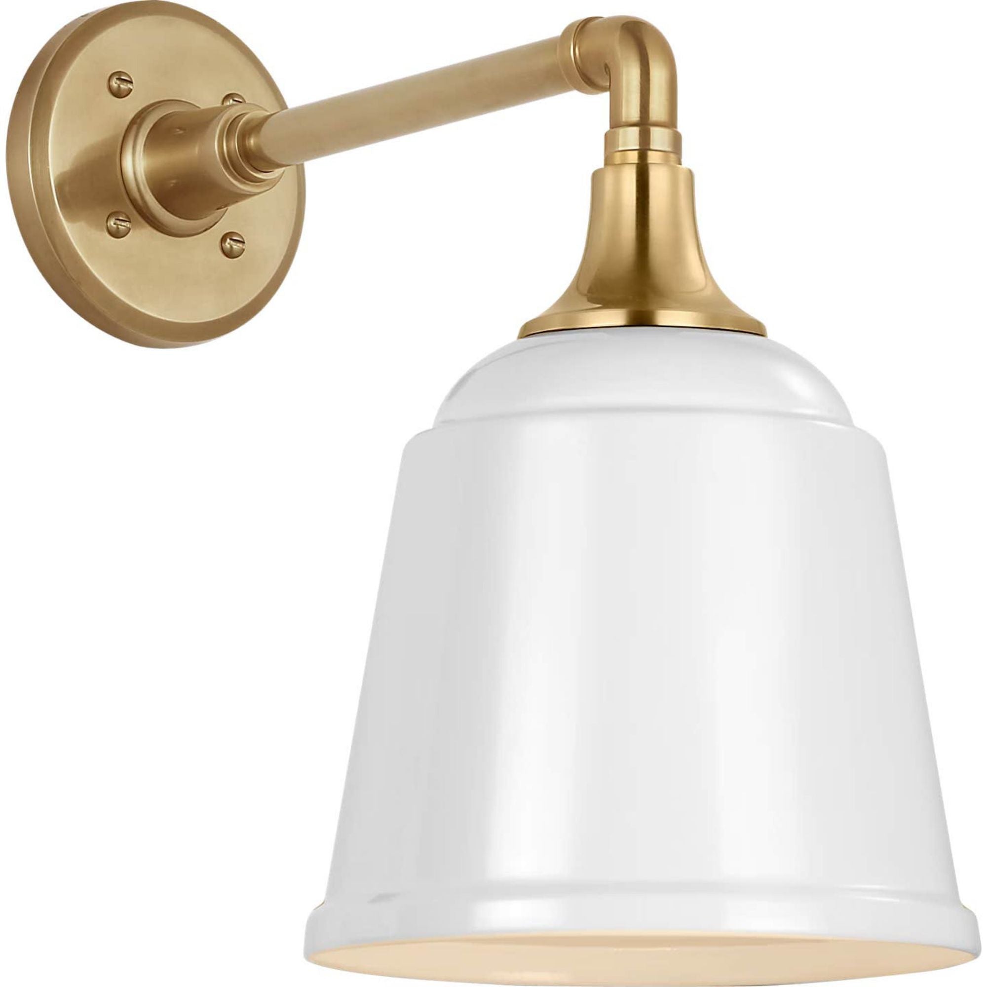 Thomas O'Brien Academy 11" Mack Barn Light in Hand-Rubbed Antique Brass with 8" White Rockhouse Shade W8" x H13.25" x E14.25"