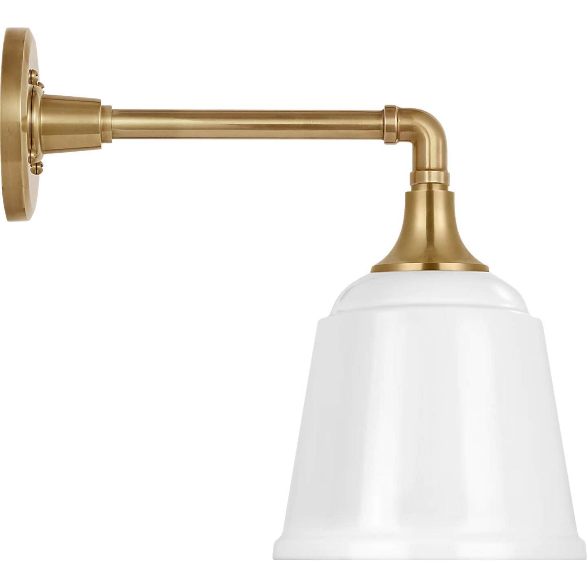 Thomas O'Brien Academy 11" Mack Barn Light in Hand-Rubbed Antique Brass with 8" White Rockhouse Shade W8" x H13.25" x E14.25"