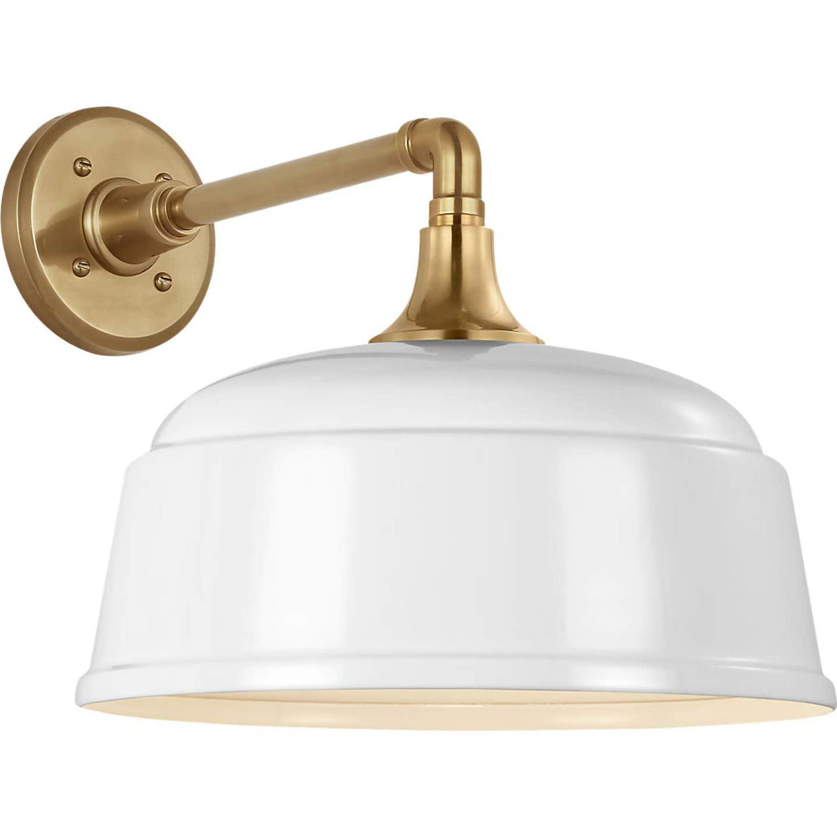 Thomas O'Brien Academy 11" Mack Barn Light in Hand-Rubbed Antique Brass with 12.5" White Rockhouse Shade W12.5" x H12" x E16.5"