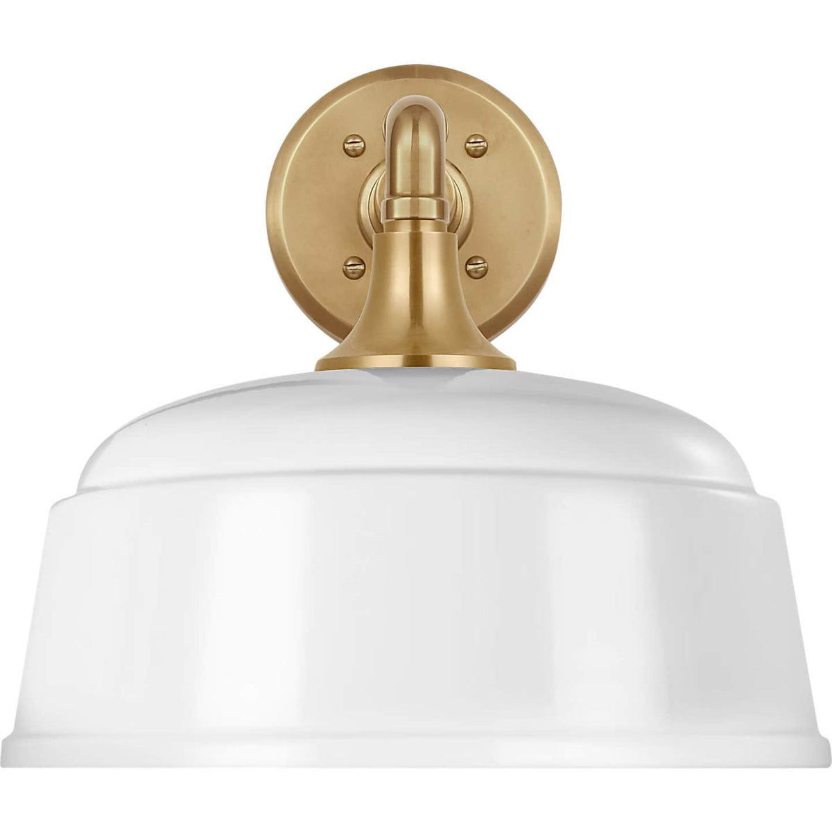 Thomas O'Brien Academy 11" Mack Barn Light in Hand-Rubbed Antique Brass with 12.5" White Rockhouse Shade W12.5" x H12" x E16.5"