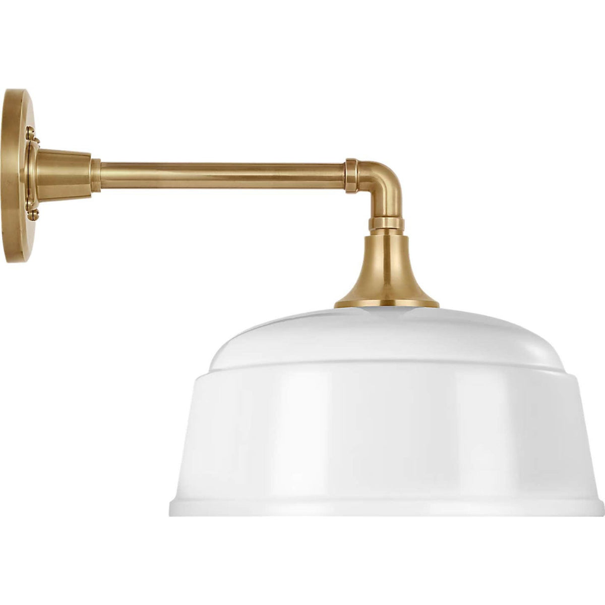 Thomas O'Brien Academy 11" Mack Barn Light in Hand-Rubbed Antique Brass with 12.5" White Rockhouse Shade W12.5" x H12" x E16.5"