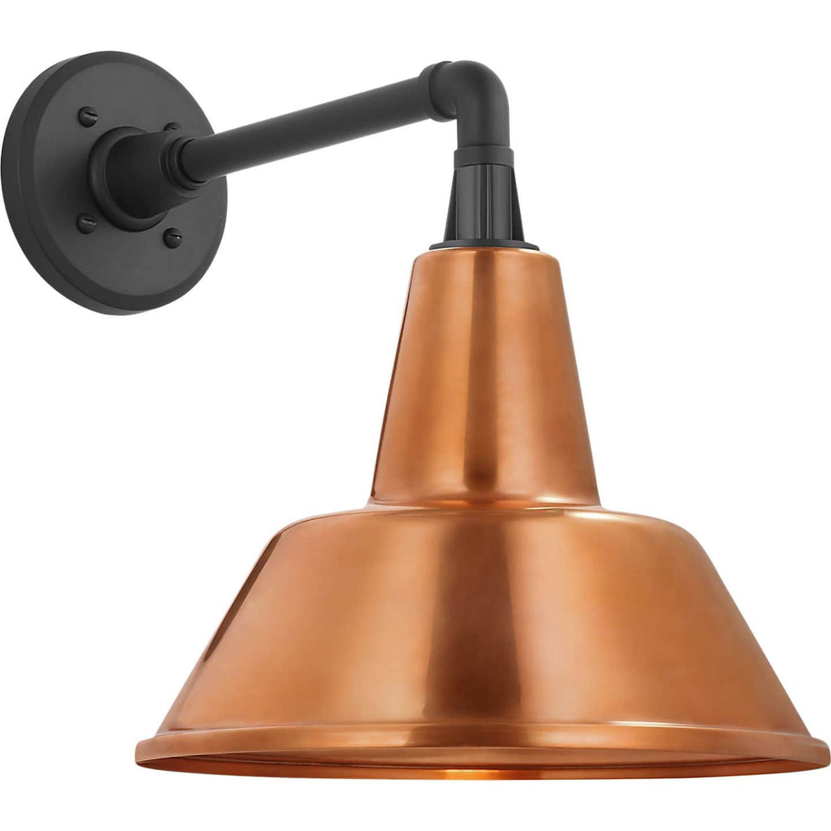 Thomas O'Brien Academy 11" Mack Barn Light in Matte Black with 12.5" Soft Copper Bowers Shade W12.5" x H14.5" x E16.5"