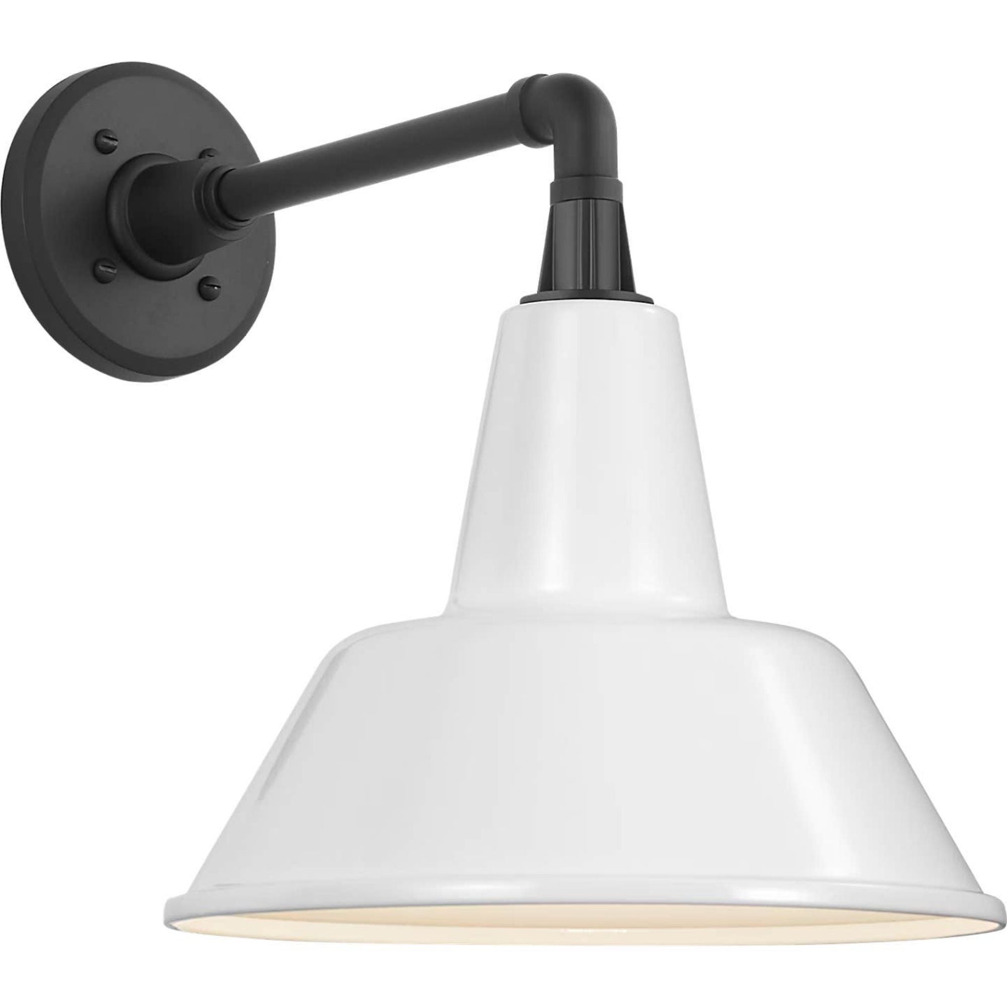Thomas O'Brien Academy 11" Mack Barn Light in Matte Black with 12.5" White Bowers Shade W12.5" x H14.5" x E16.5"