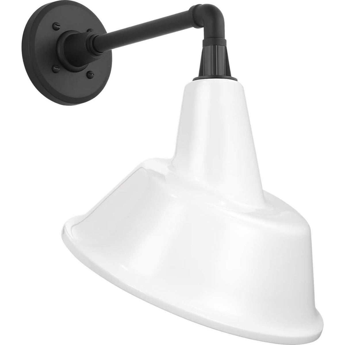 Thomas O'Brien Academy 11" Mack Barn Light in Matte Black with 12.5" White Tilted Bowers Shade W12.5" x H17.5" x E14"