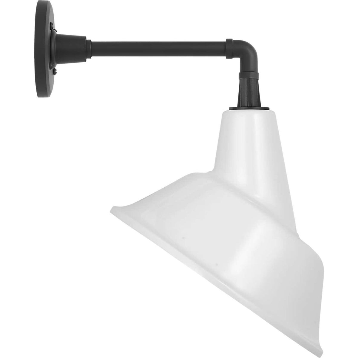 Thomas O'Brien Academy 11" Mack Barn Light in Matte Black with 12.5" White Tilted Bowers Shade W12.5" x H17.5" x E14"