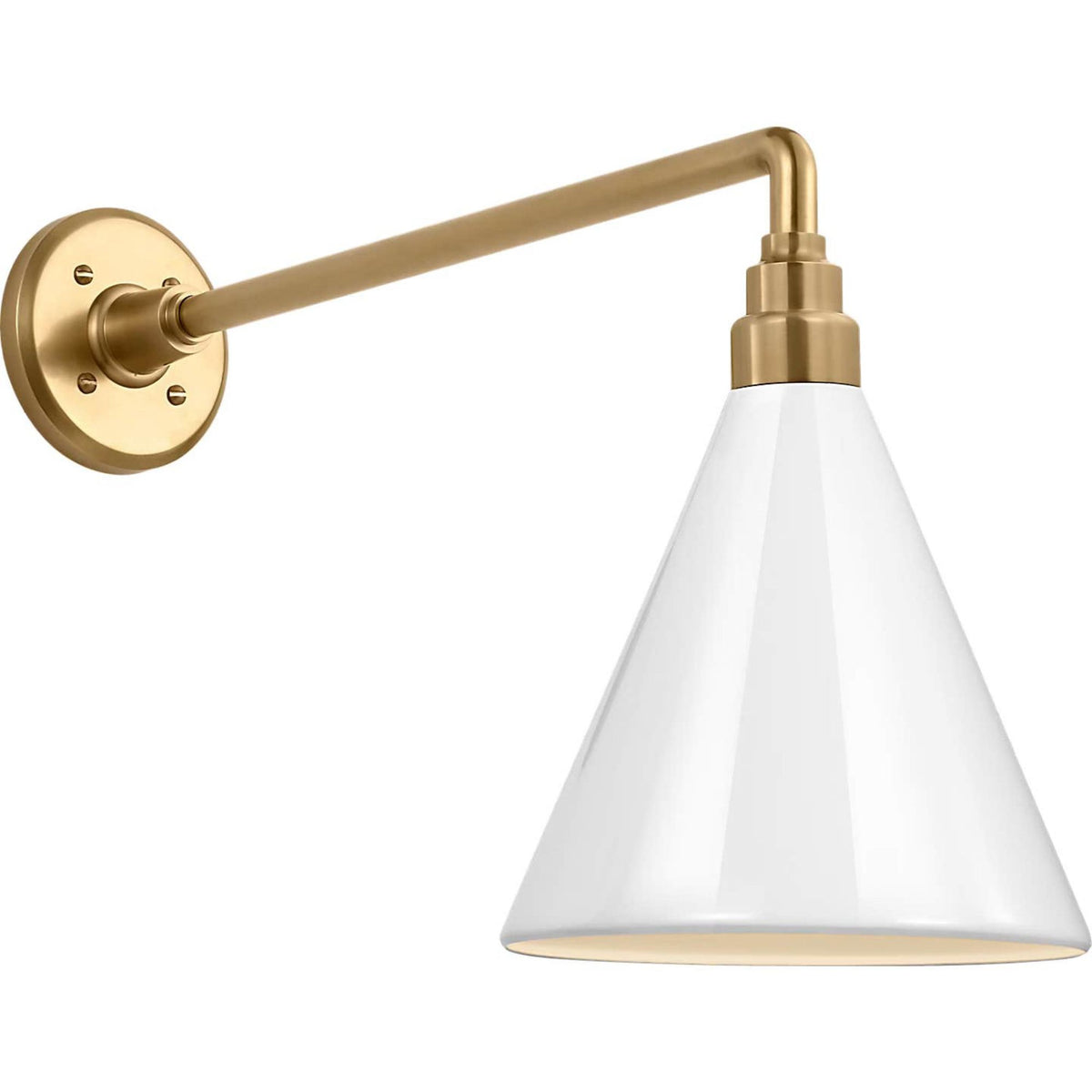 Thomas O'Brien Academy 17.5" Mack Barn Light in Hand-Rubbed Antique Brass with 9" White Conical Savannah Shade W9" x H14.5" x E21.75"