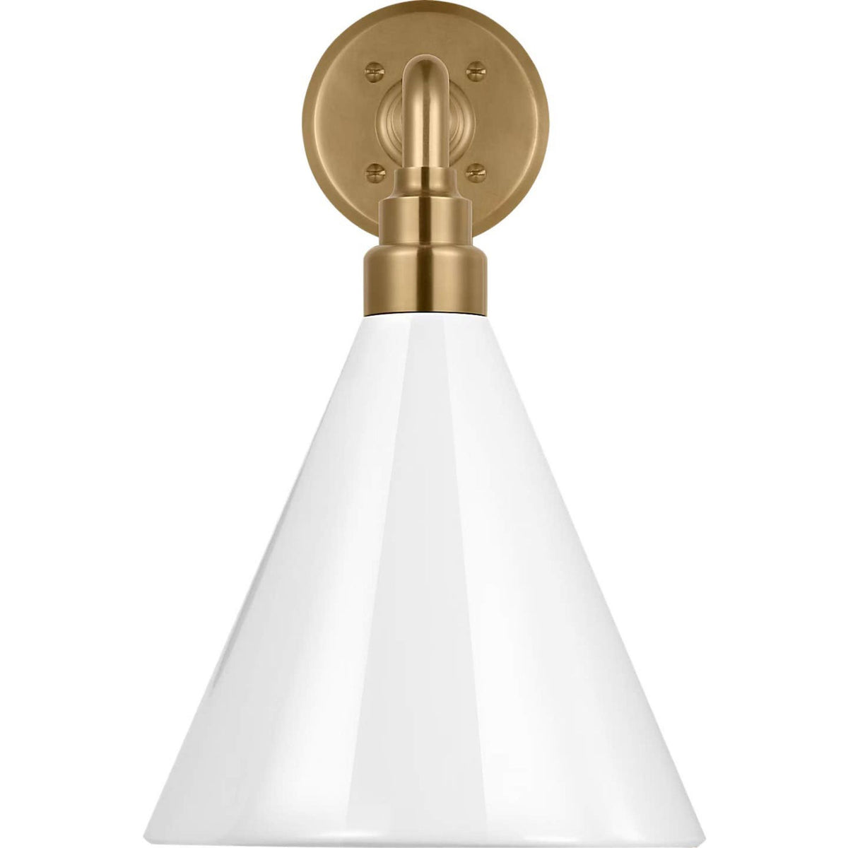 Thomas O'Brien Academy 17.5" Mack Barn Light in Hand-Rubbed Antique Brass with 9" White Conical Savannah Shade W9" x H14.5" x E21.75"