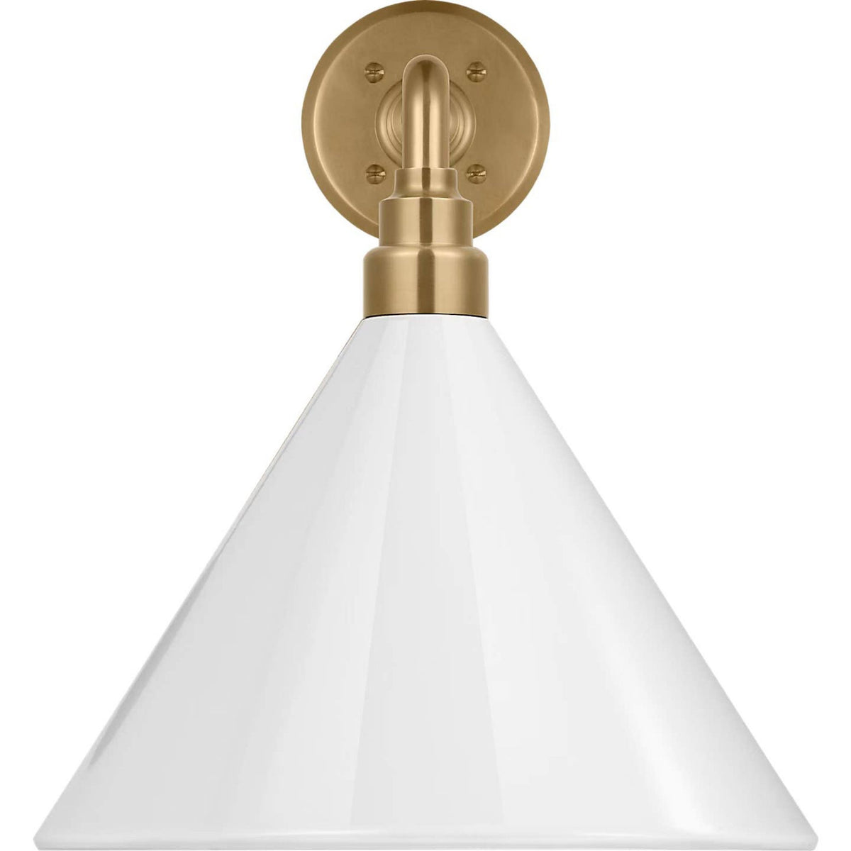 Thomas O'Brien Academy 17.5" Mack Barn Light in Hand-Rubbed Antique Brass with 12.5" White Conical Savannah Shade W12.5" x H14.5" x E23.5"
