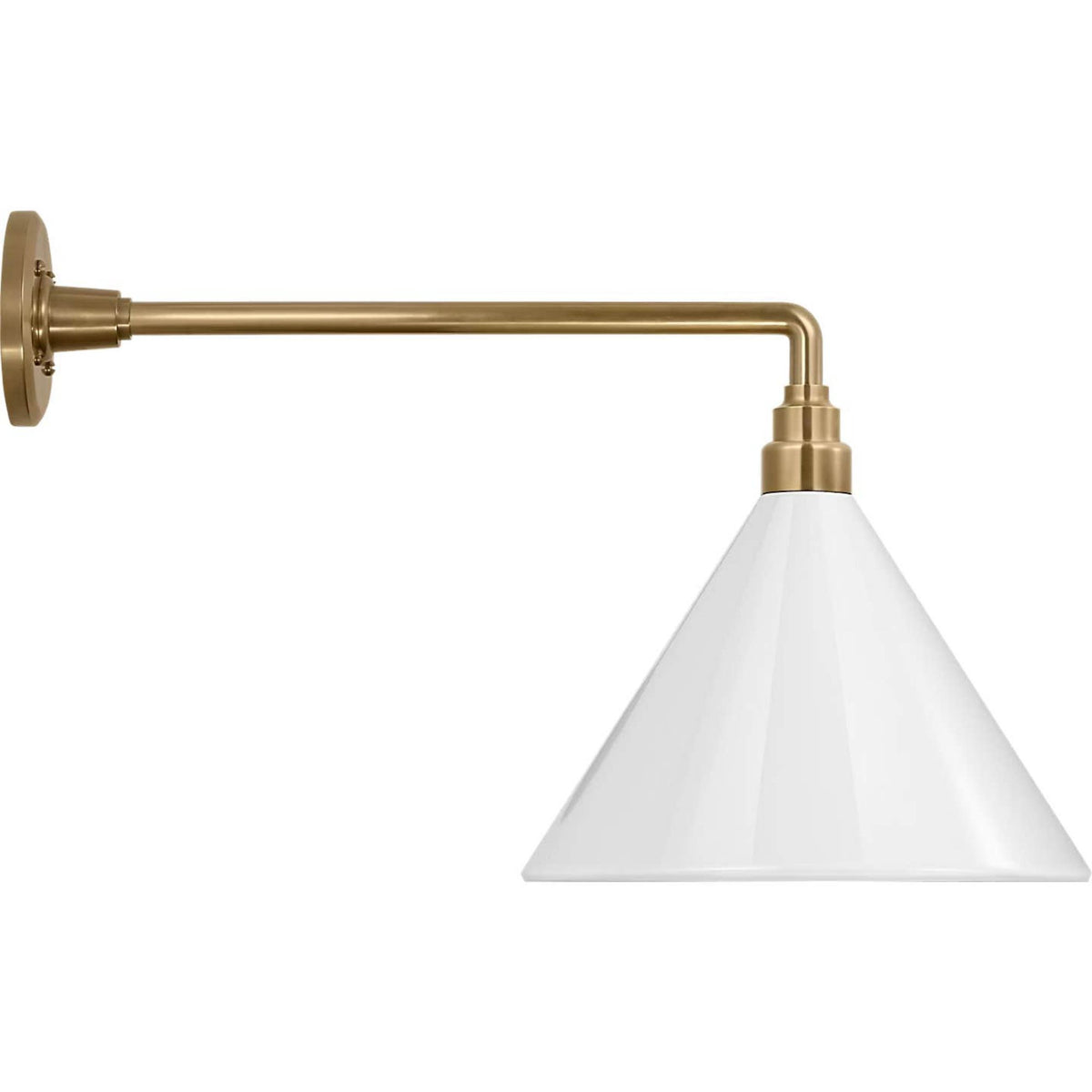 Thomas O'Brien Academy 17.5" Mack Barn Light in Hand-Rubbed Antique Brass with 12.5" White Conical Savannah Shade W12.5" x H14.5" x E23.5"