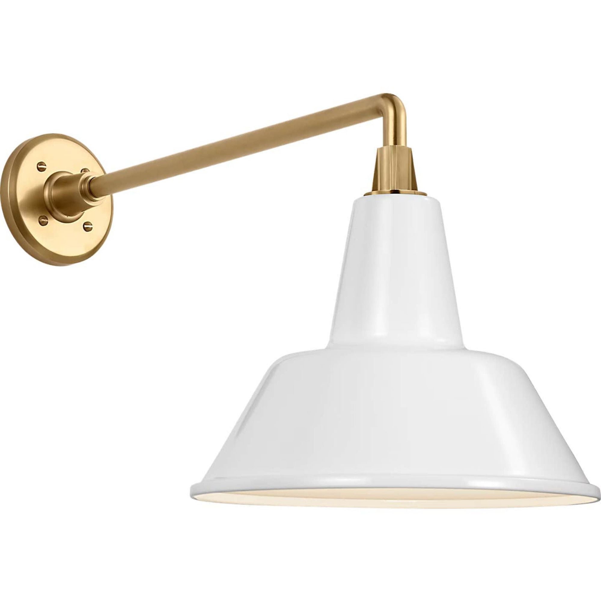 Thomas O'Brien Academy 17.5" Mack Barn Light in Hand-Rubbed Antique Brass with 12.5" White Bowers Shade W12.5" x H14.5" x E23.5"