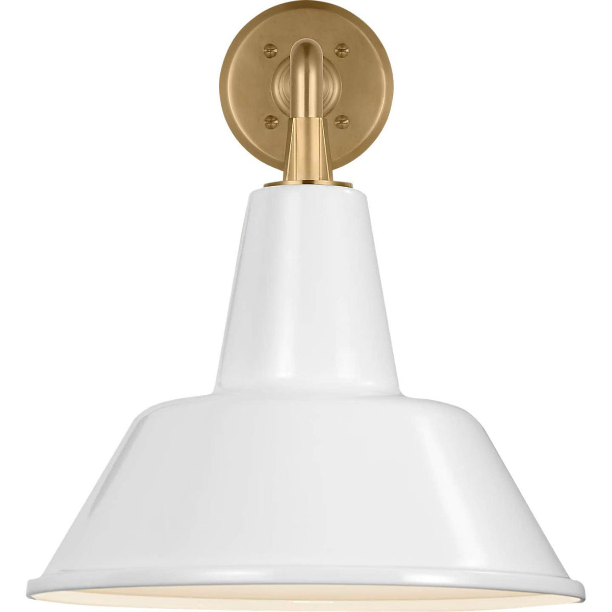 Thomas O'Brien Academy 17.5" Mack Barn Light in Hand-Rubbed Antique Brass with 12.5" White Bowers Shade W12.5" x H14.5" x E23.5"