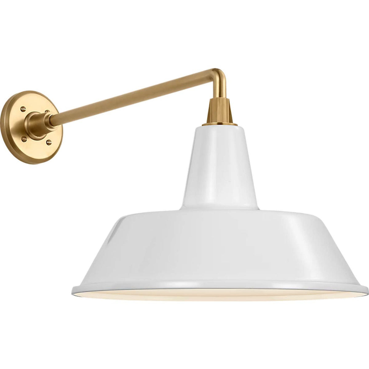 Thomas O'Brien Academy 17.5" Mack Barn Light in Hand-Rubbed Antique Brass with 16" White Bowers Shade W16" x H14.5" x E25.25"