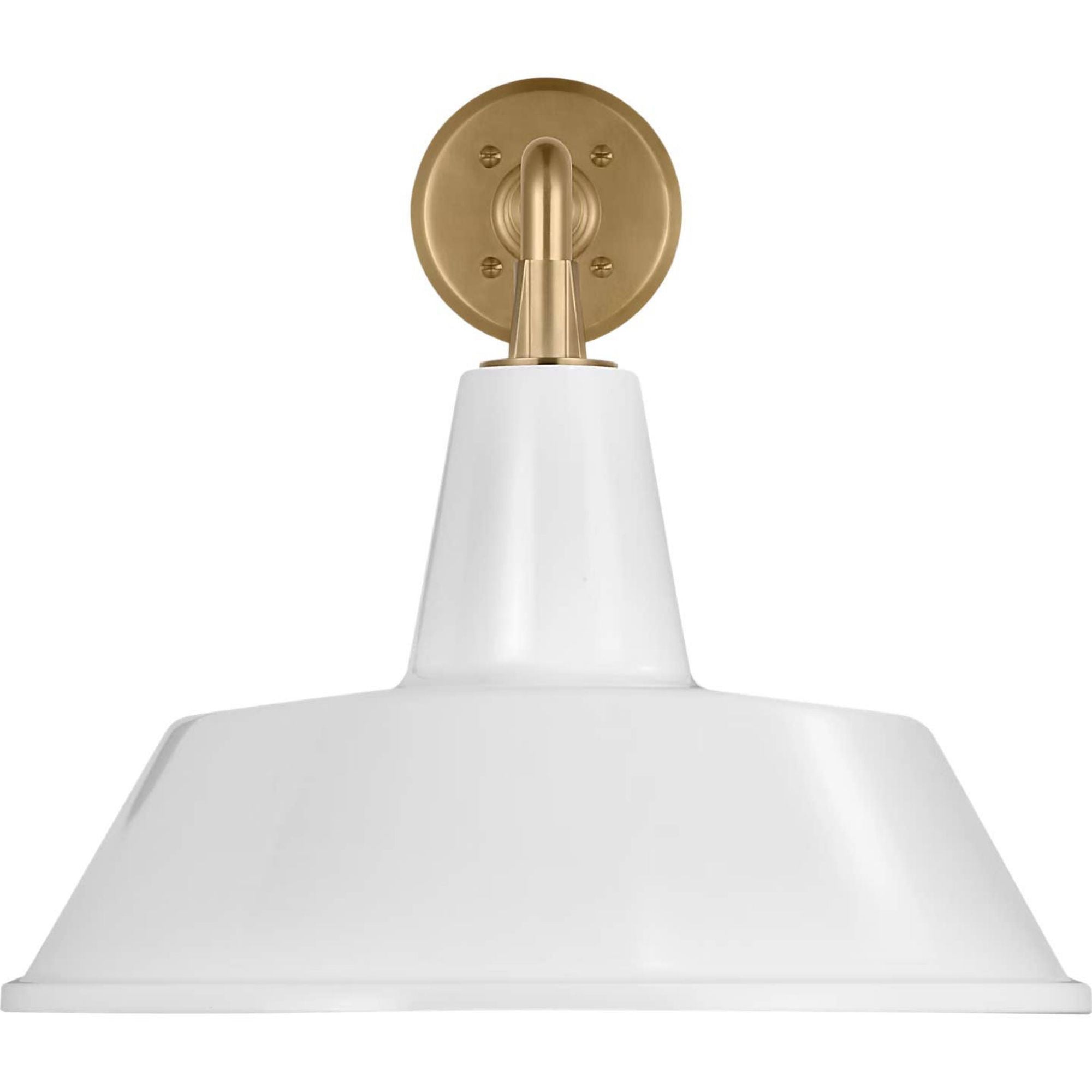 Thomas O'Brien Academy 17.5" Mack Barn Light in Hand-Rubbed Antique Brass with 16" White Bowers Shade W16" x H14.5" x E25.25"