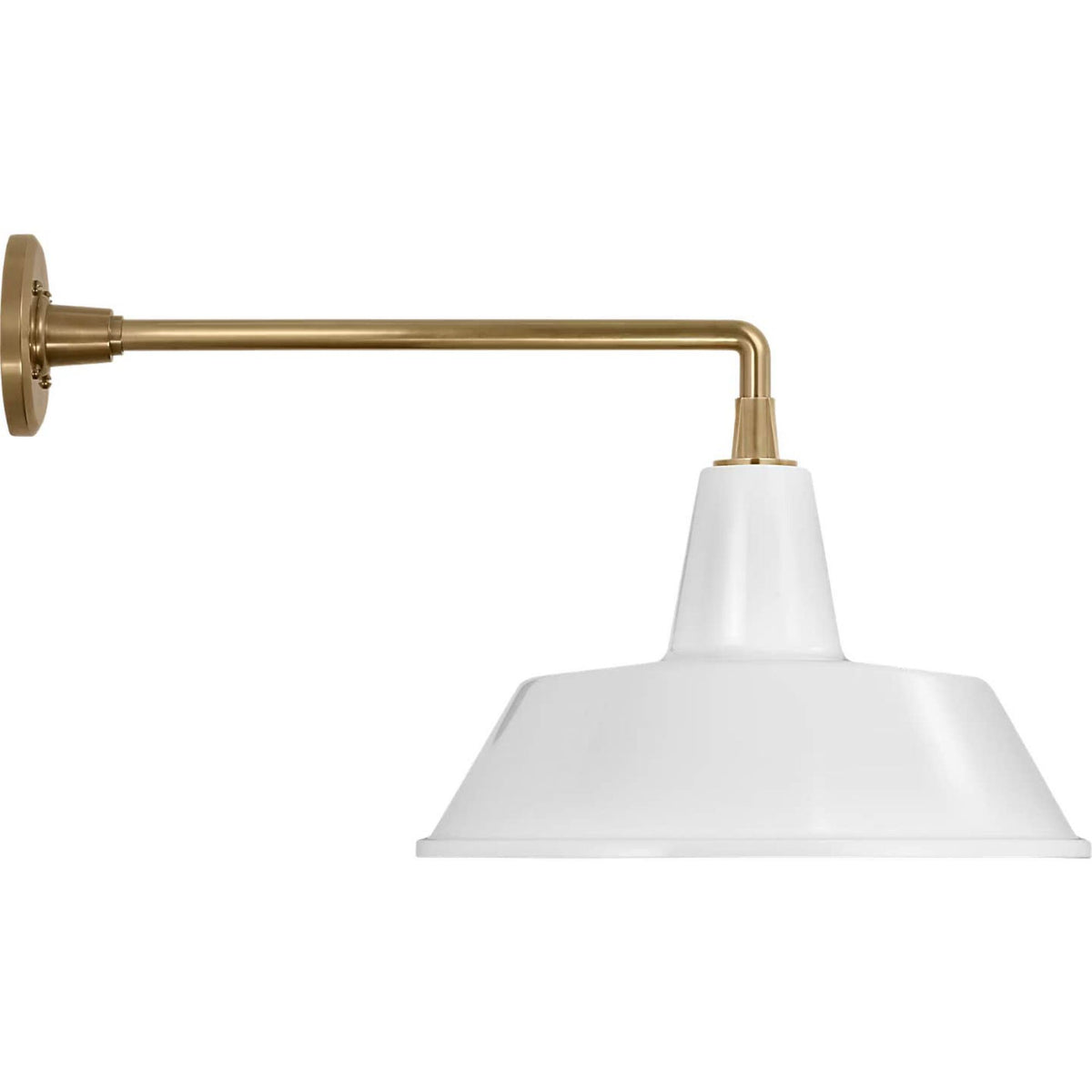 Thomas O'Brien Academy 17.5" Mack Barn Light in Hand-Rubbed Antique Brass with 16" White Bowers Shade W16" x H14.5" x E25.25"