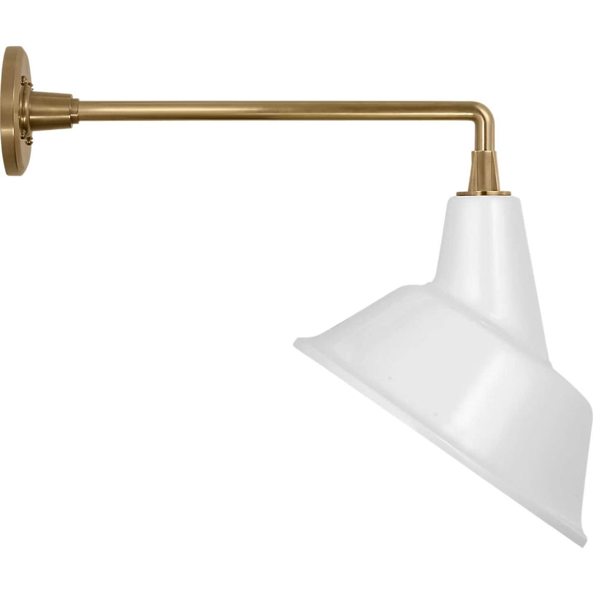Thomas O'Brien Academy 17.5" Mack Barn Light in Hand-Rubbed Antique Brass with 12.5" White Tilted Bowers Shade W12.5" x H17.5" x E21"