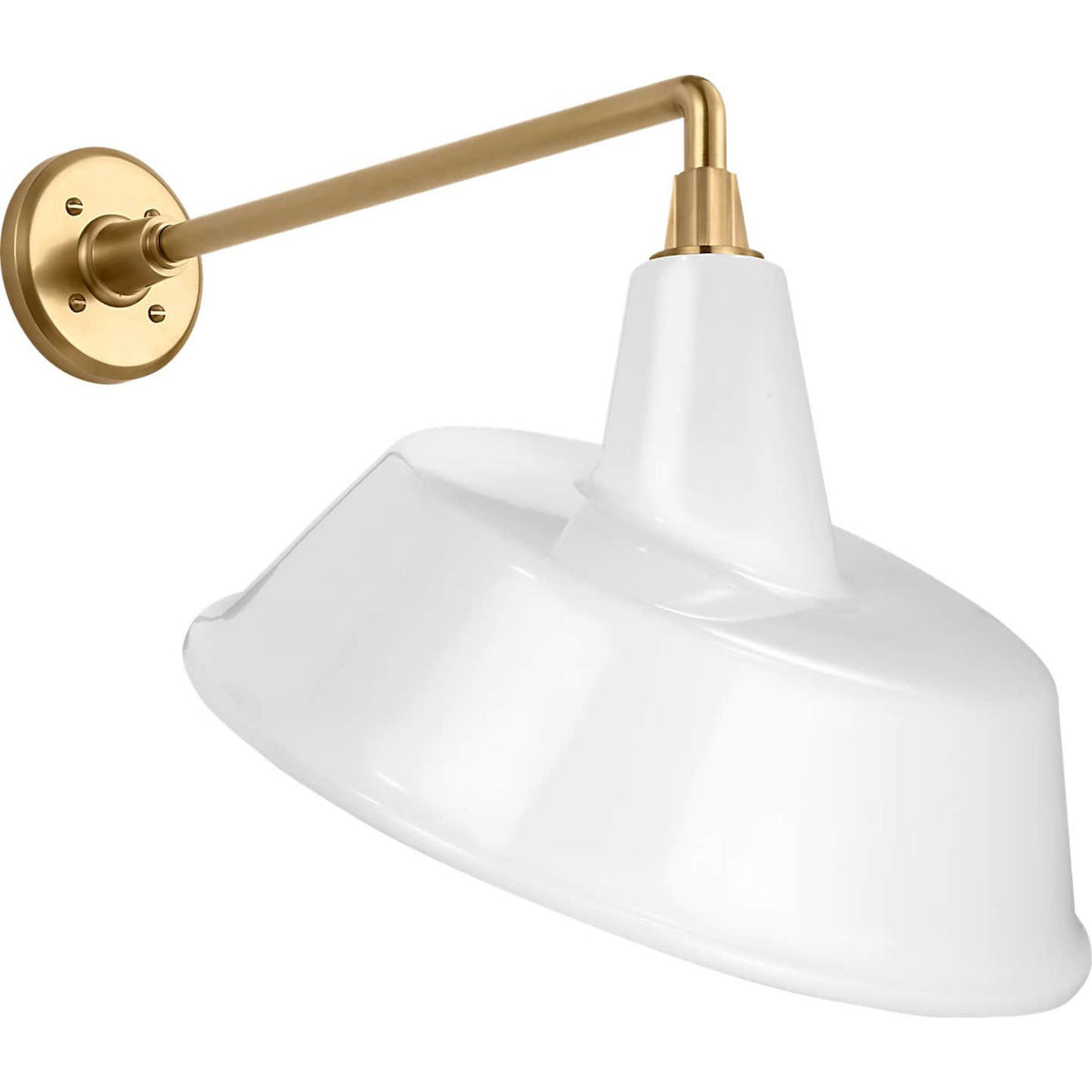Thomas O'Brien Academy 17.5" Mack Barn Light in Hand-Rubbed Antique Brass with 16" White Tilted Bowers Shade W16" x H18.5" x E22.25"