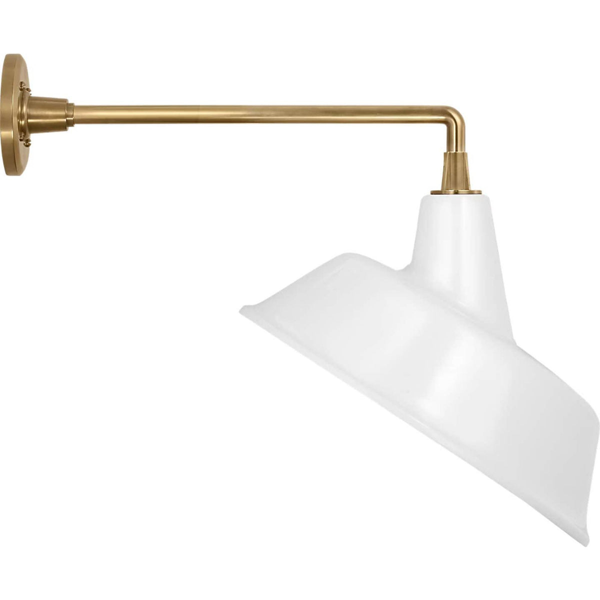 Thomas O'Brien Academy 17.5" Mack Barn Light in Hand-Rubbed Antique Brass with 16" White Tilted Bowers Shade W16" x H18.5" x E22.25"