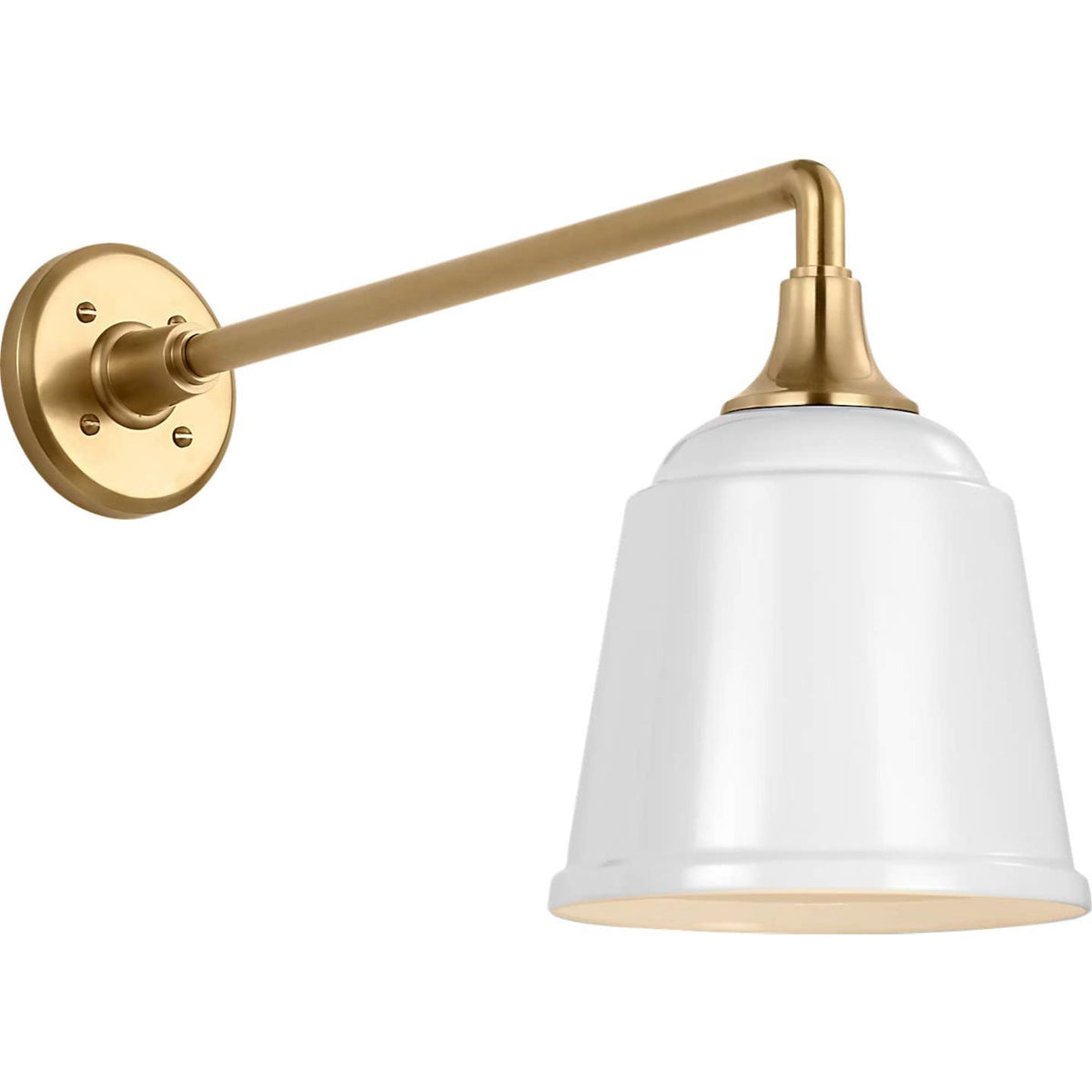 Thomas O'Brien Academy 17.5" Mack Barn Light in Hand-Rubbed Antique Brass with 8" White Rockhouse Shade W8" x H13.25" x E21.25"
