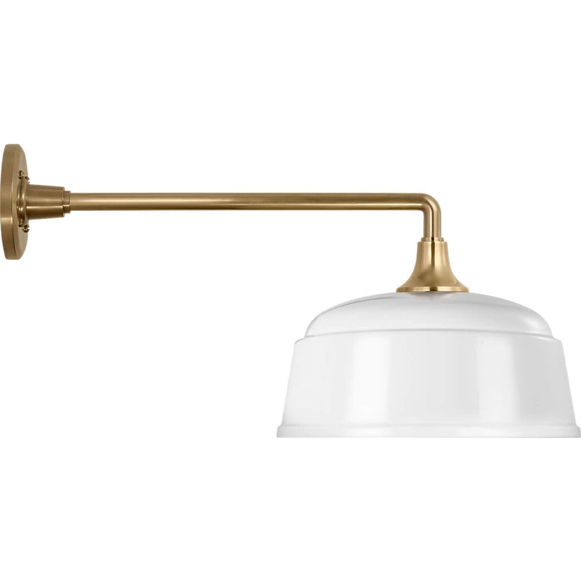 Thomas O'Brien Academy 17.5" Mack Barn Light in Hand-Rubbed Antique Brass with 12.5" White Rockhouse Shade W12.5" x H12" x E23.5"