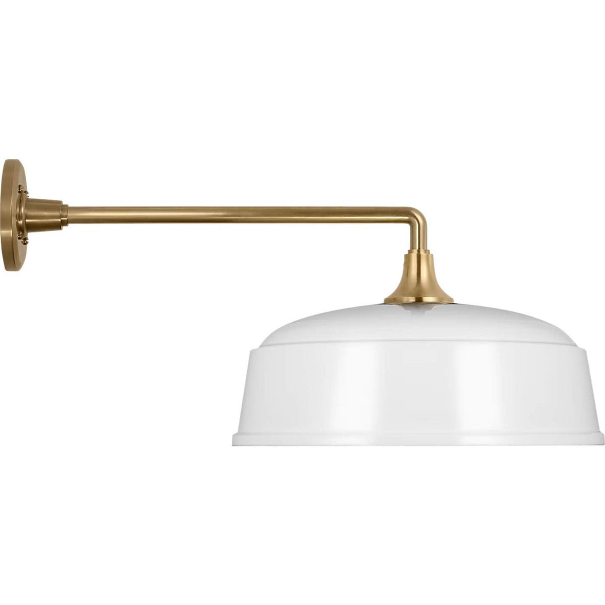 Thomas O'Brien Academy 17.5" Mack Barn Light in Hand-Rubbed Antique Brass with 16" White Rockhouse Shade W16" x H12" x E25.25"