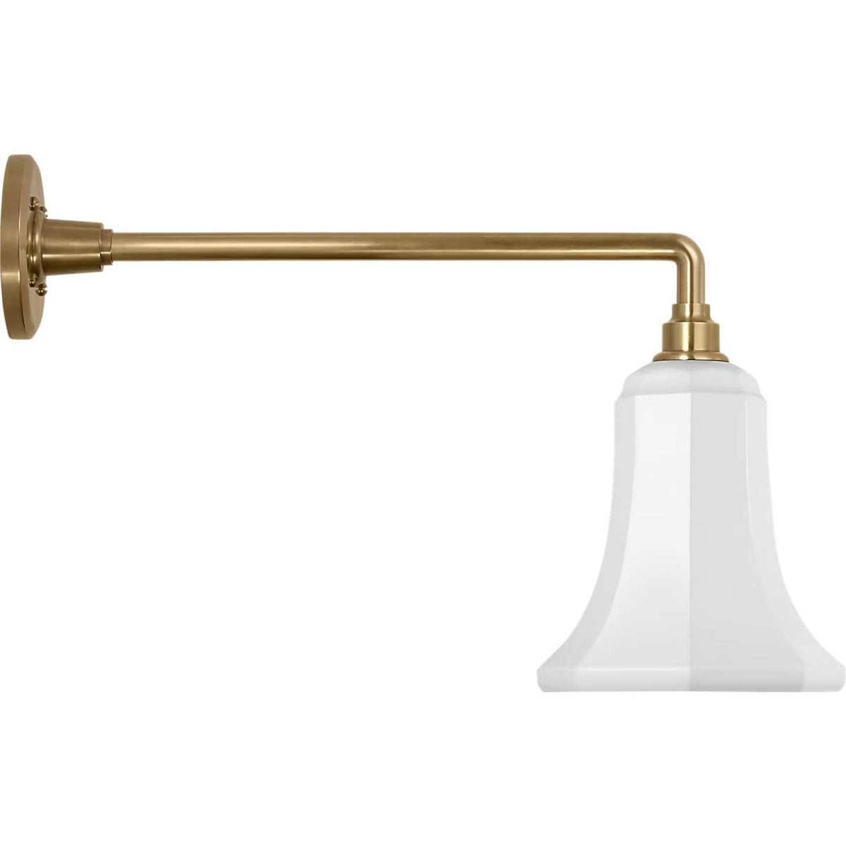 Thomas O'Brien Academy 17.5" Mack Barn Light in Hand-Rubbed Antique Brass with 7.5" White Savannah Shade W7.5" x H13.75" x E21"