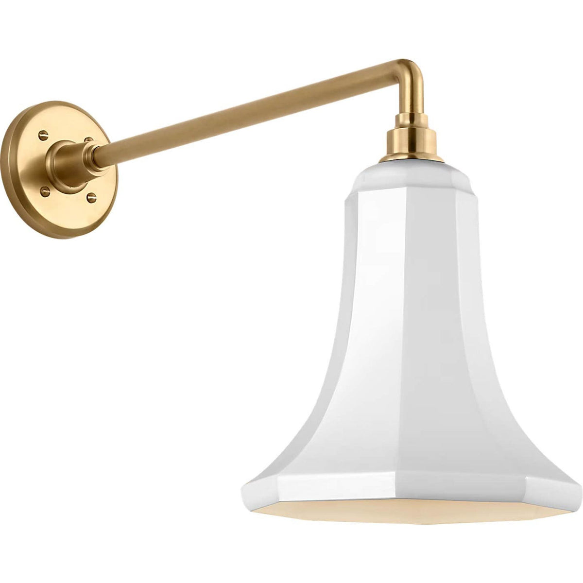Thomas O'Brien Academy 17.5" Mack Barn Light in Hand-Rubbed Antique Brass with 9.25" White Savannah Shade W9.25" x H15.5" x E22"