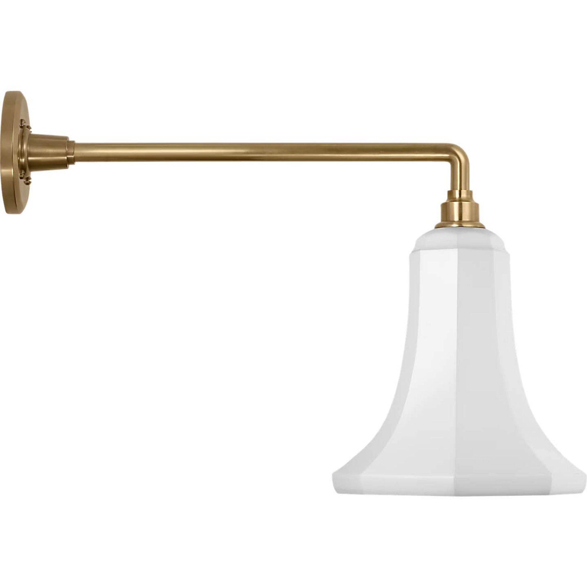 Thomas O'Brien Academy 17.5" Mack Barn Light in Hand-Rubbed Antique Brass with 9.25" White Savannah Shade W9.25" x H15.5" x E22"