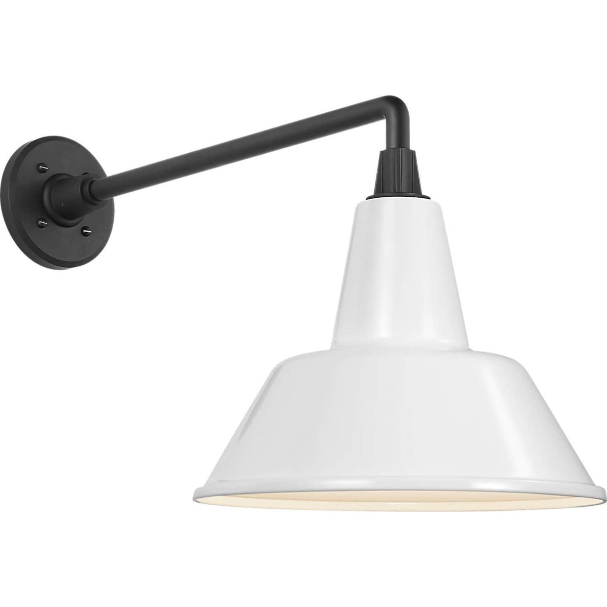 Thomas O'Brien Academy 17.5" Mack Barn Light in Matte Black with 12.5" White Bowers Shade W12.5" x H14.5" x E23.5"