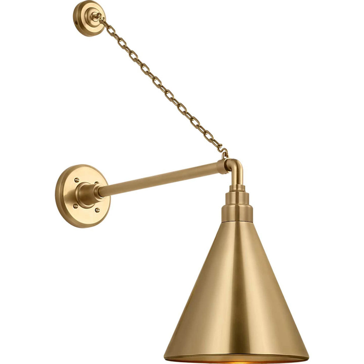 Thomas O'Brien Academy 17.5" Anchored Mack Barn Light in Hand-Rubbed Antique Brass with 9" Conical Savannah Shade W9" x H27.5" x E21.75"