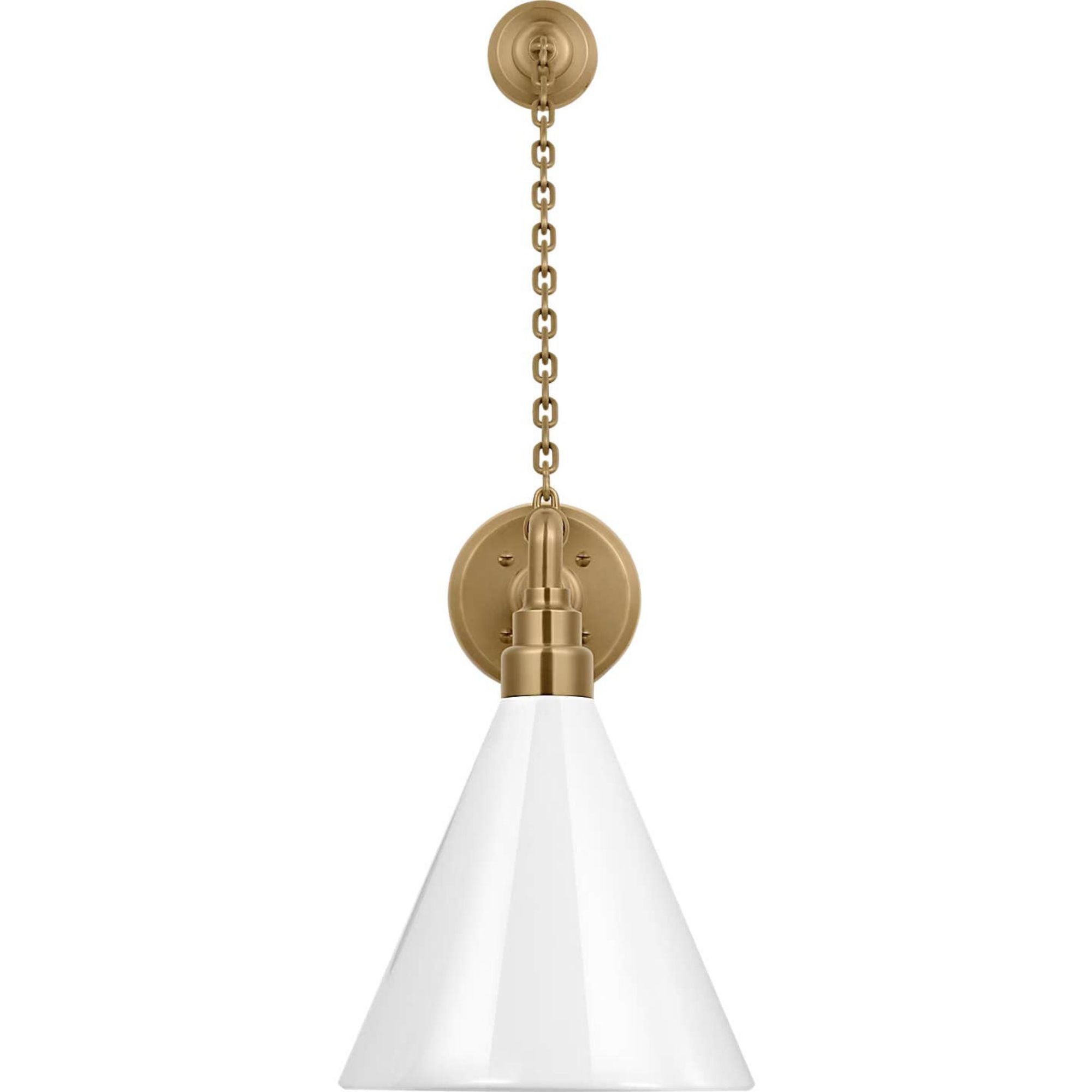 Thomas O'Brien Academy 17.5" Anchored Mack Barn Light in Hand-Rubbed Antique Brass with 9" White Conical Savannah Shade W9" x H27.5" x E21.75"
