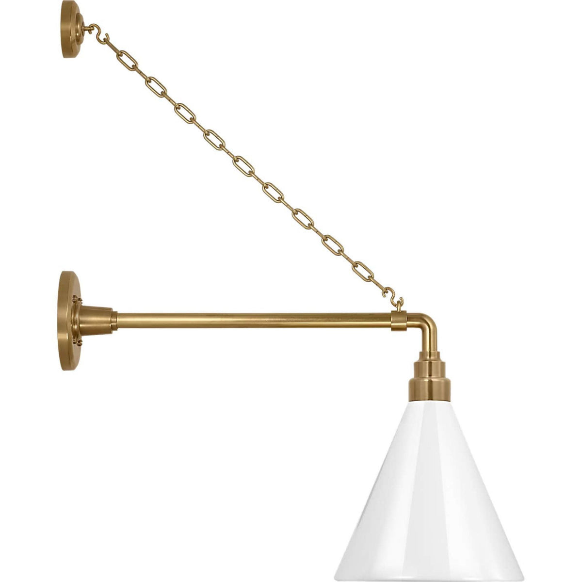 Thomas O'Brien Academy 17.5" Anchored Mack Barn Light in Hand-Rubbed Antique Brass with 9" White Conical Savannah Shade W9" x H27.5" x E21.75"
