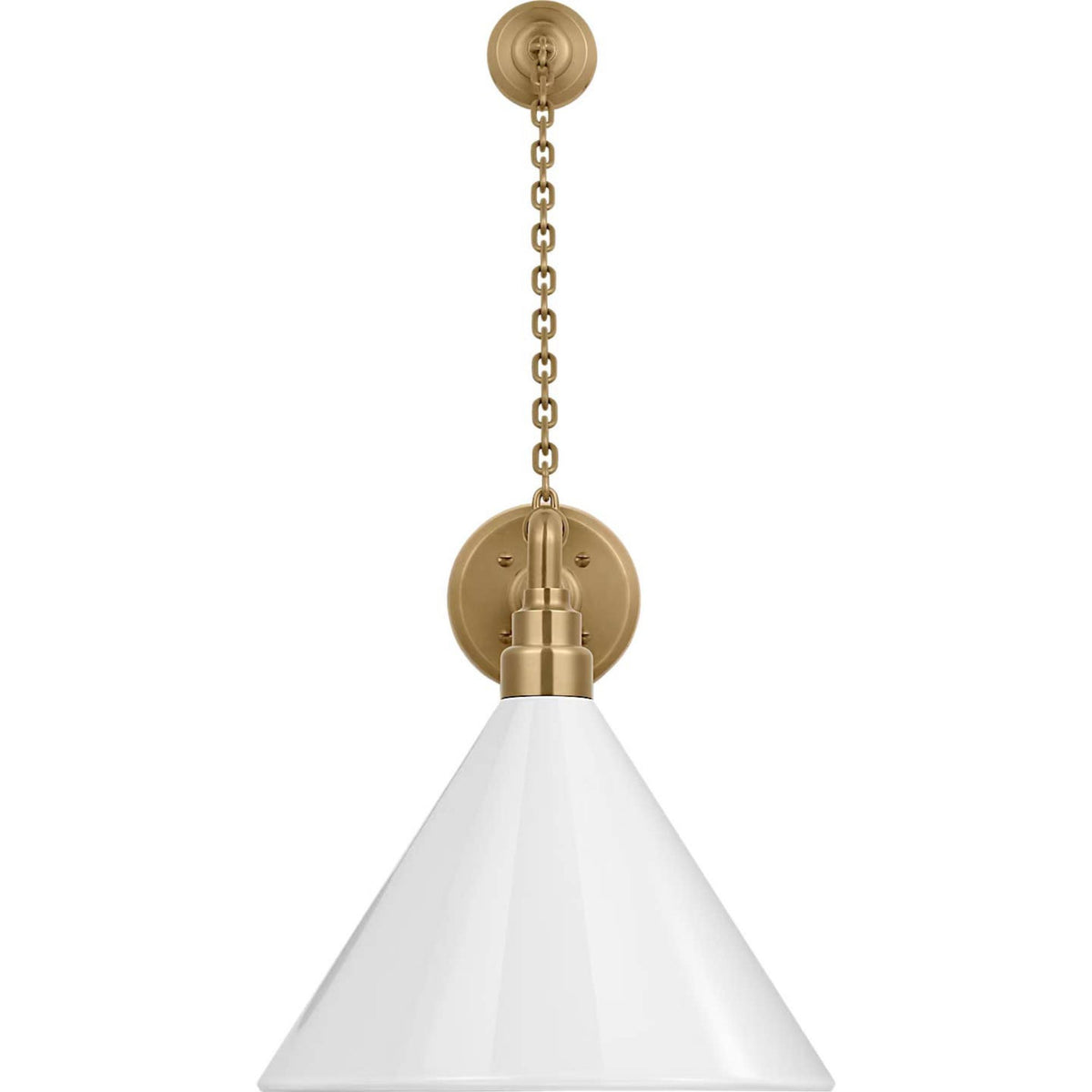 Thomas O'Brien Academy 17.5" Anchored Mack Barn Light in Hand-Rubbed Antique Brass with 12.5" White Conical Savannah Shade W12.5" x H27.5" x E23.5"
