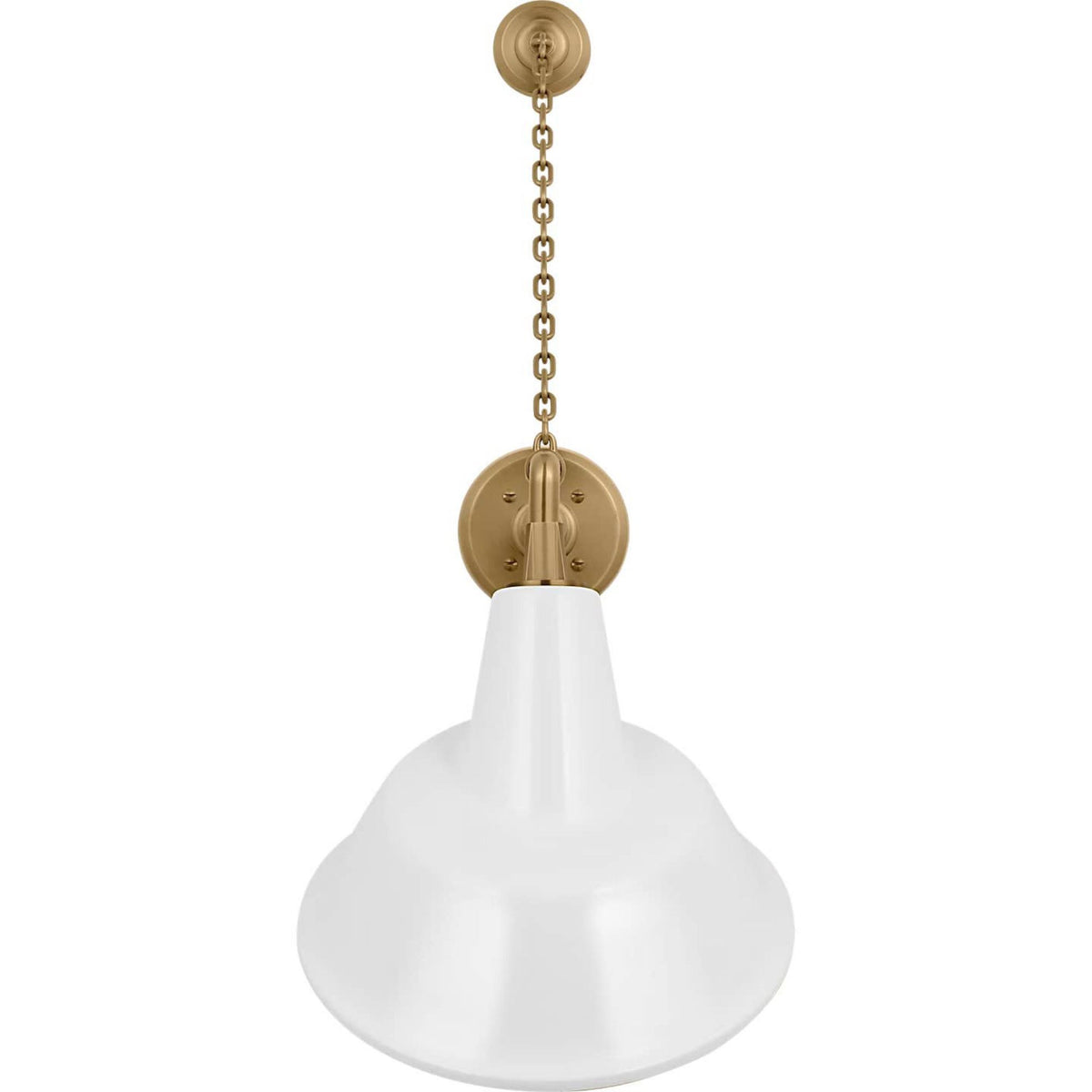 Thomas O'Brien Academy 17.5" Anchored Mack Barn Light in Hand-Rubbed Antique Brass with 12.5" White Tilted Bowers Shade W12.5" x H30.5" x E21"