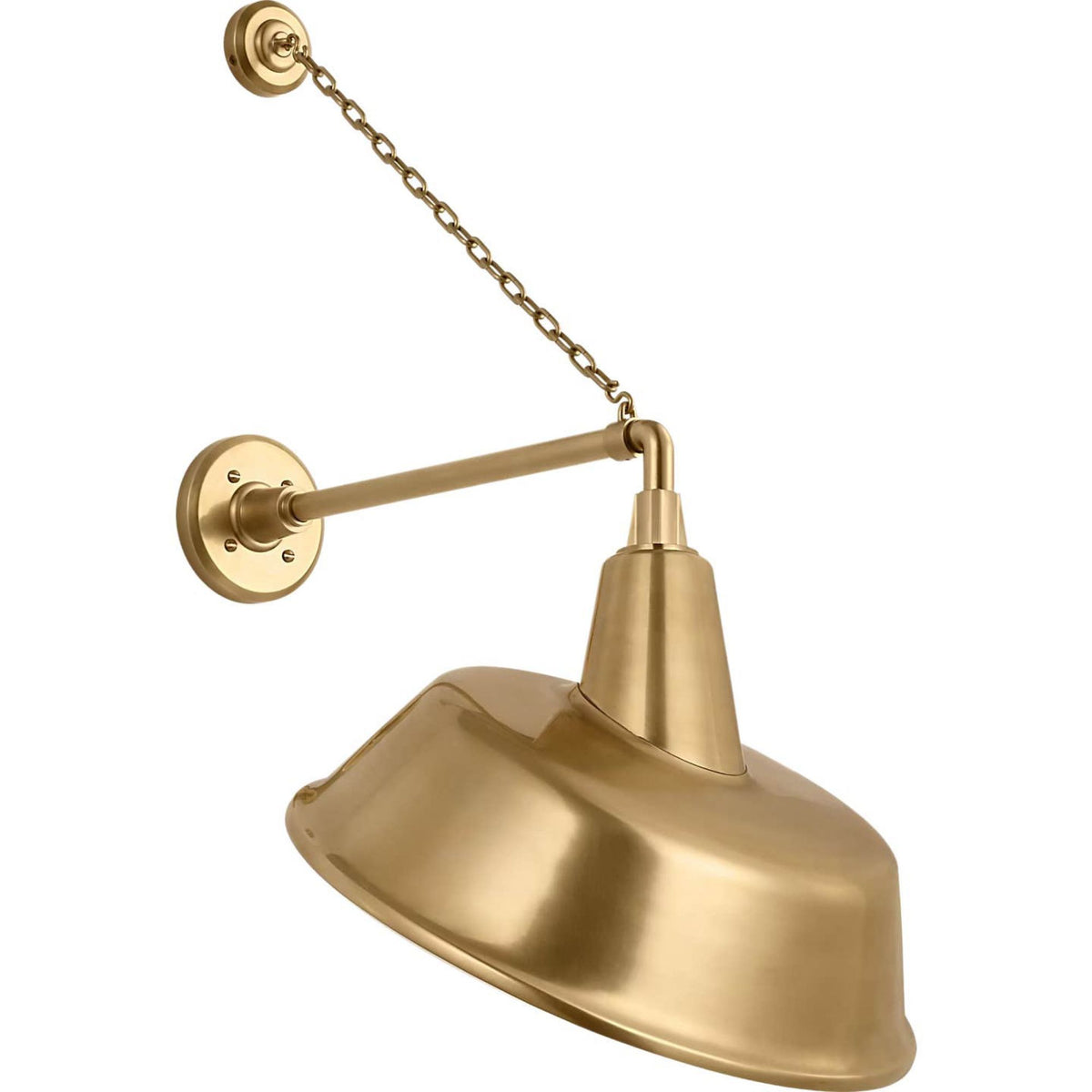 Thomas O'Brien Academy 17.5" Anchored Mack Barn Light in Hand-Rubbed Antique Brass with 16" Tilted Bowers Shade W16" x H31.5" x E22.25"