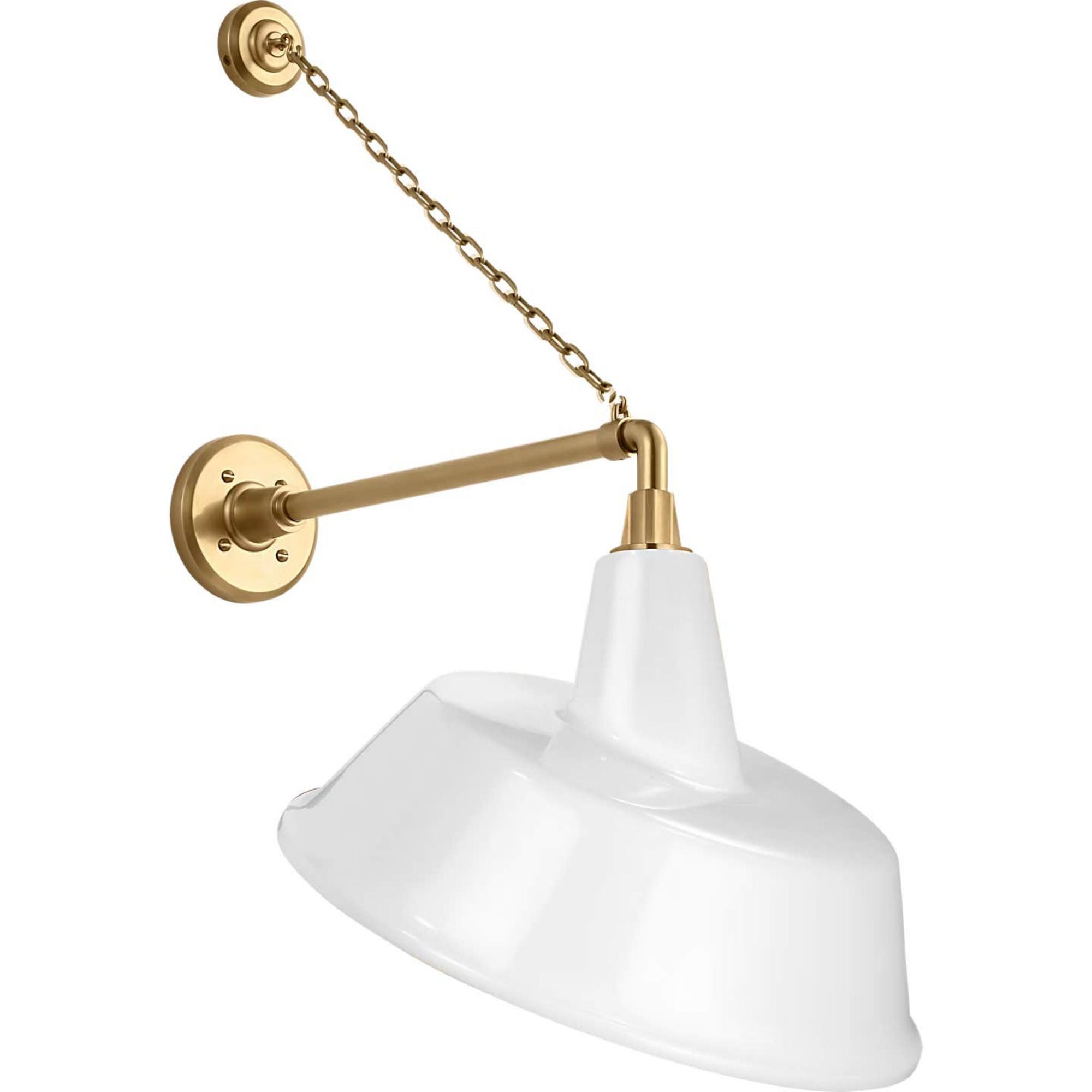 Thomas O'Brien Academy 17.5" Anchored Mack Barn Light in Hand-Rubbed Antique Brass with 16" White Tilted Bowers Shade W16" x H31.5" x E22.25"