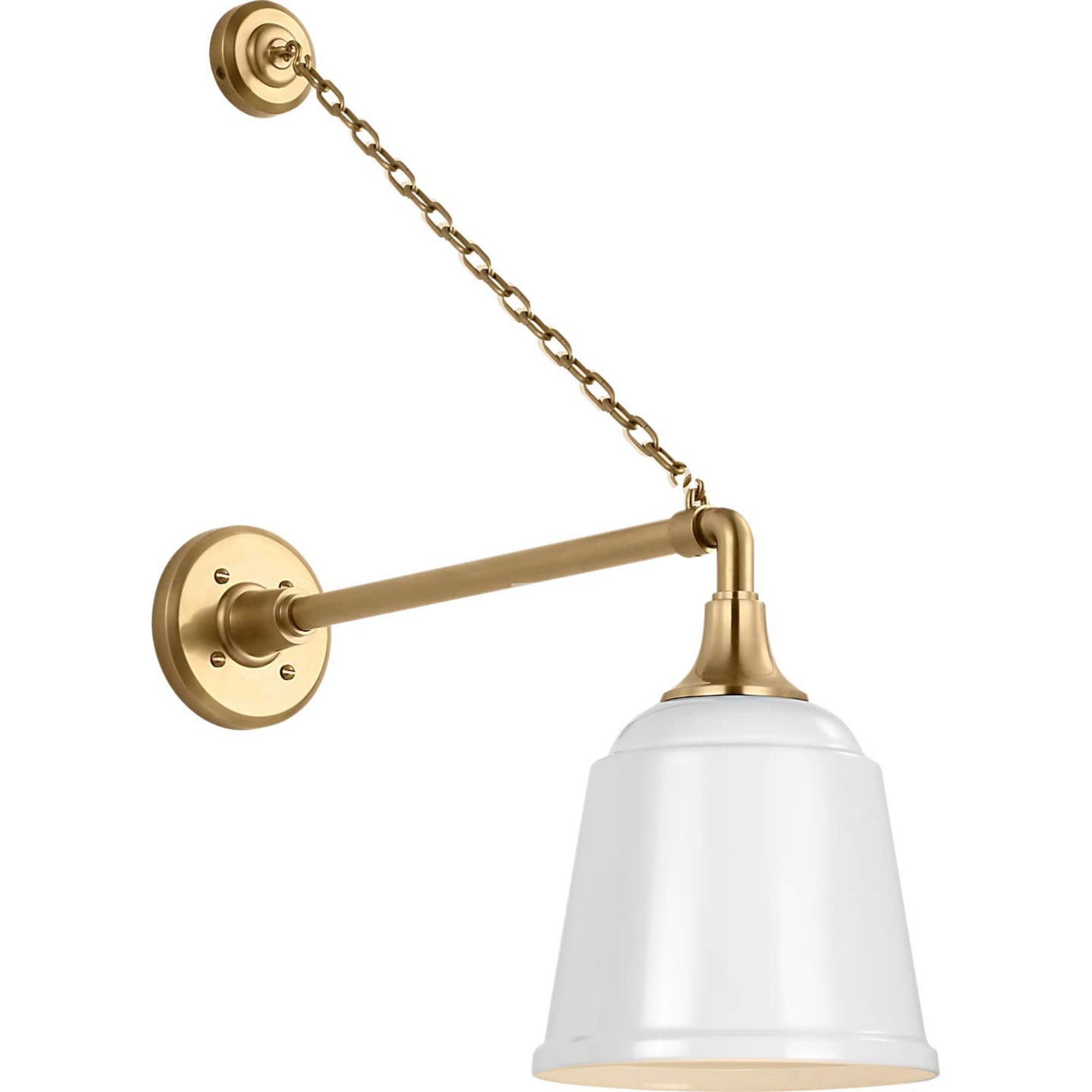 Thomas O'Brien Academy 17.5" Anchored Mack Barn Light in Hand-Rubbed Antique Brass with 8" White Rockhouse Shade W8" x H26.25" x E21.25"