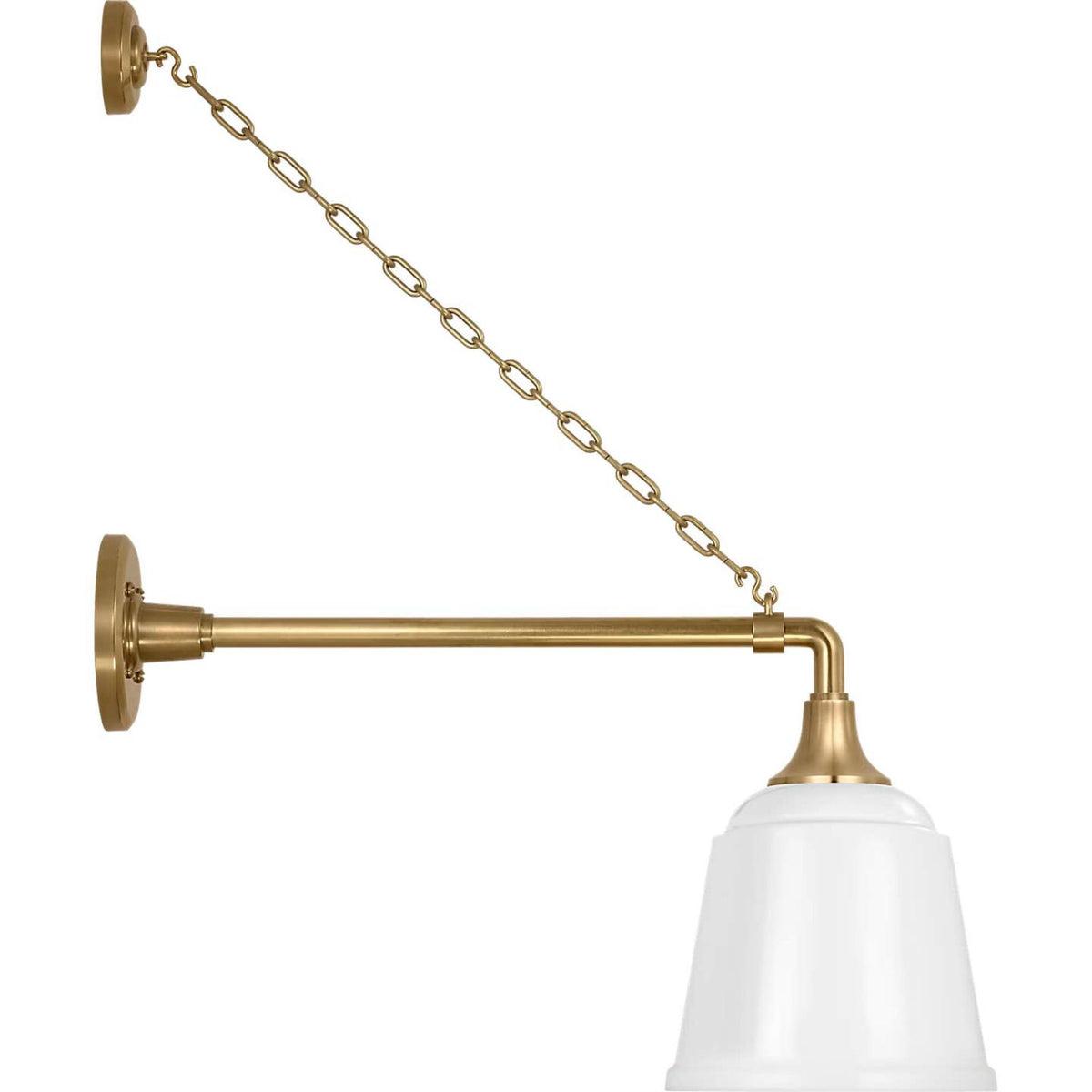 Thomas O'Brien Academy 17.5" Anchored Mack Barn Light in Hand-Rubbed Antique Brass with 8" White Rockhouse Shade W8" x H26.25" x E21.25"