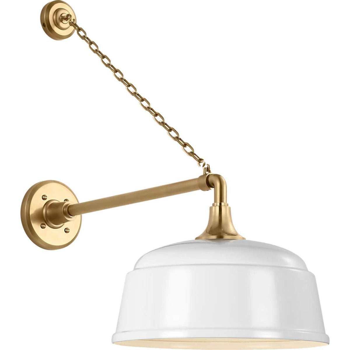 Thomas O'Brien Academy 17.5" Anchored Mack Barn Light in Hand-Rubbed Antique Brass with 12.5" White Rockhouse Shade W12.5" x H25" x E23.5"