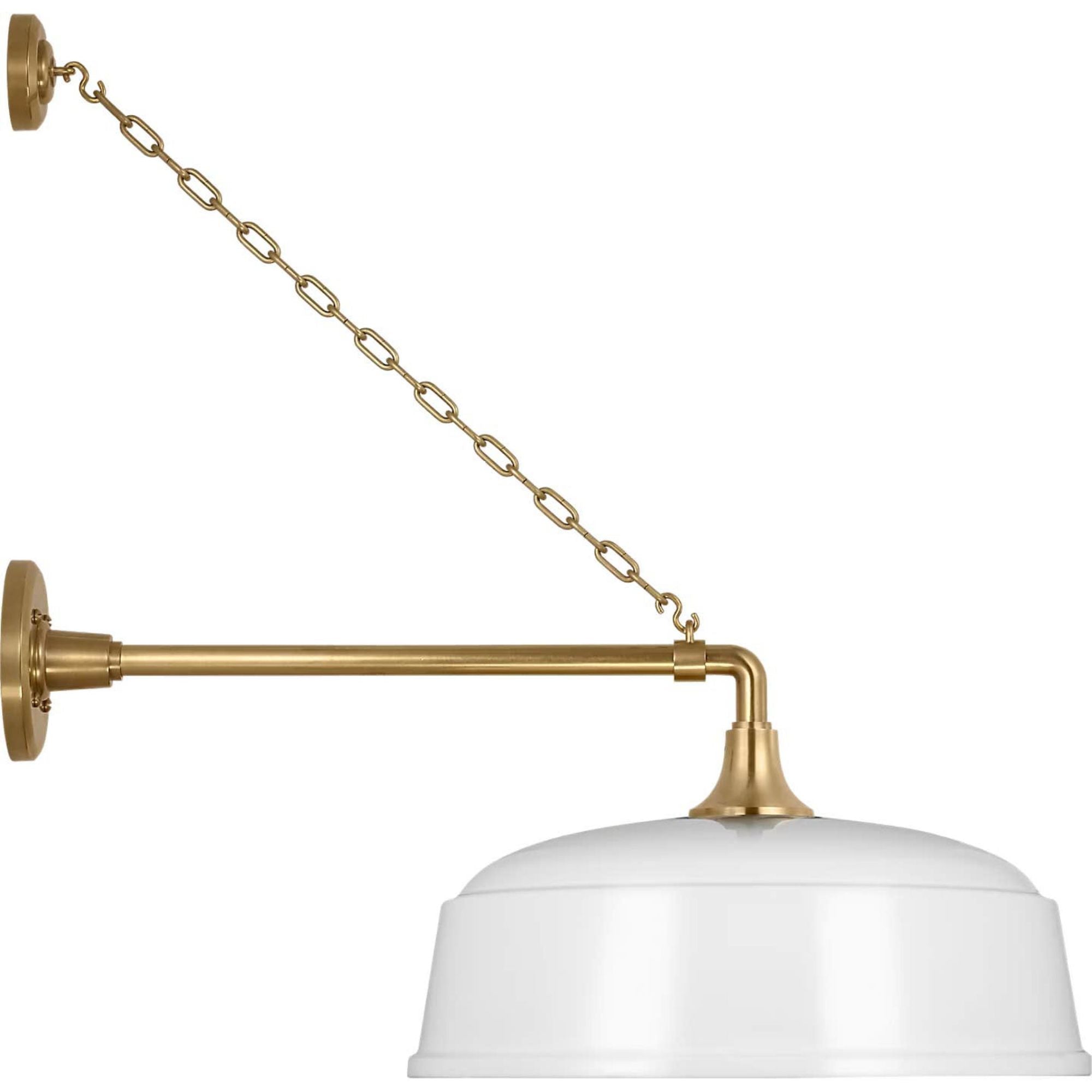 Thomas O'Brien Academy 17.5" Anchored Mack Barn Light in Hand-Rubbed Antique Brass with 16" White Rockhouse Shade W16" x H25" x E25.25"