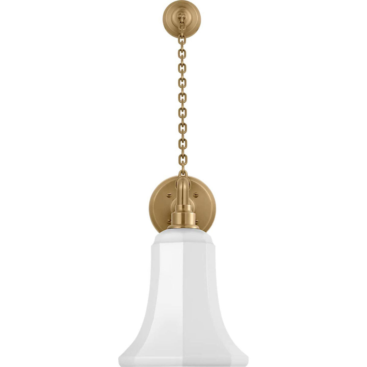 Thomas O'Brien Academy 17.5" Anchored Mack Barn Light in Hand-Rubbed Antique Brass with 7.5" White Savannah Shade W7.5" x H26.75" x E21"