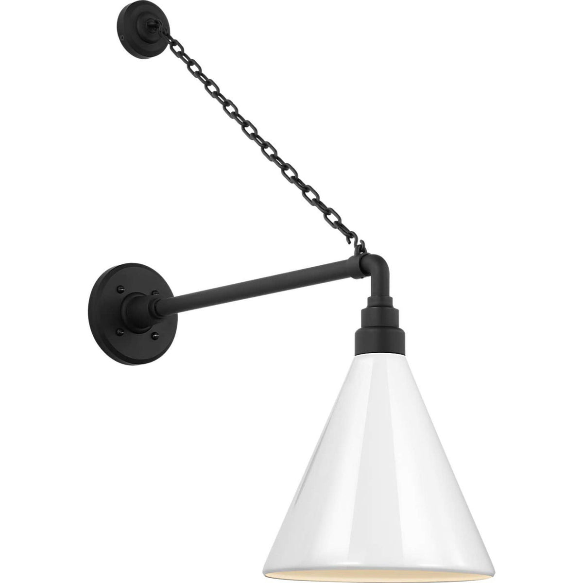 Thomas O'Brien Academy 17.5" Anchored Mack Barn Light in Matte Black with 9" White Conical Savannah Shade W9" x H27.5" x E21.75"