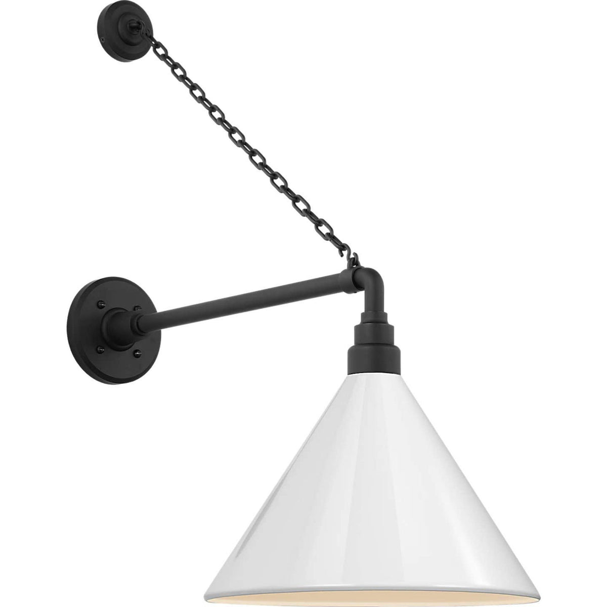 Thomas O'Brien Academy 17.5" Anchored Mack Barn Light in Matte Black with 12.5" White Conical Savannah Shade W12.5" x H27.5" x E23.5"