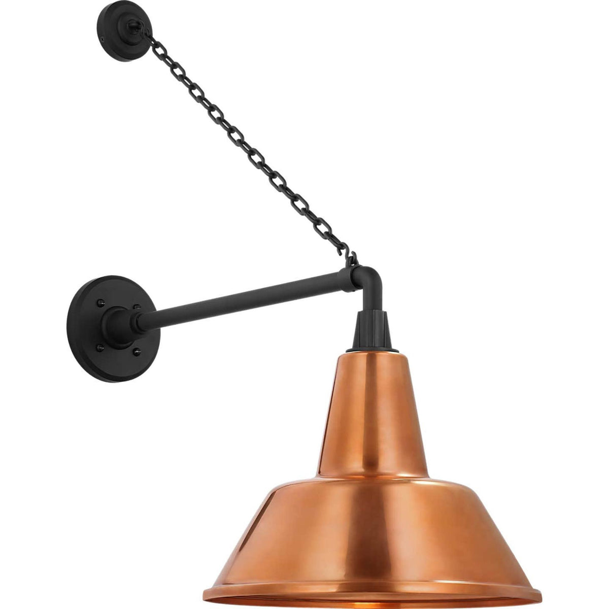 Thomas O'Brien Academy 17.5" Anchored Mack Barn Light in Matte Black with 12.5" Soft Copper Bowers Shade W12.5" x H27.5" x E23.5"