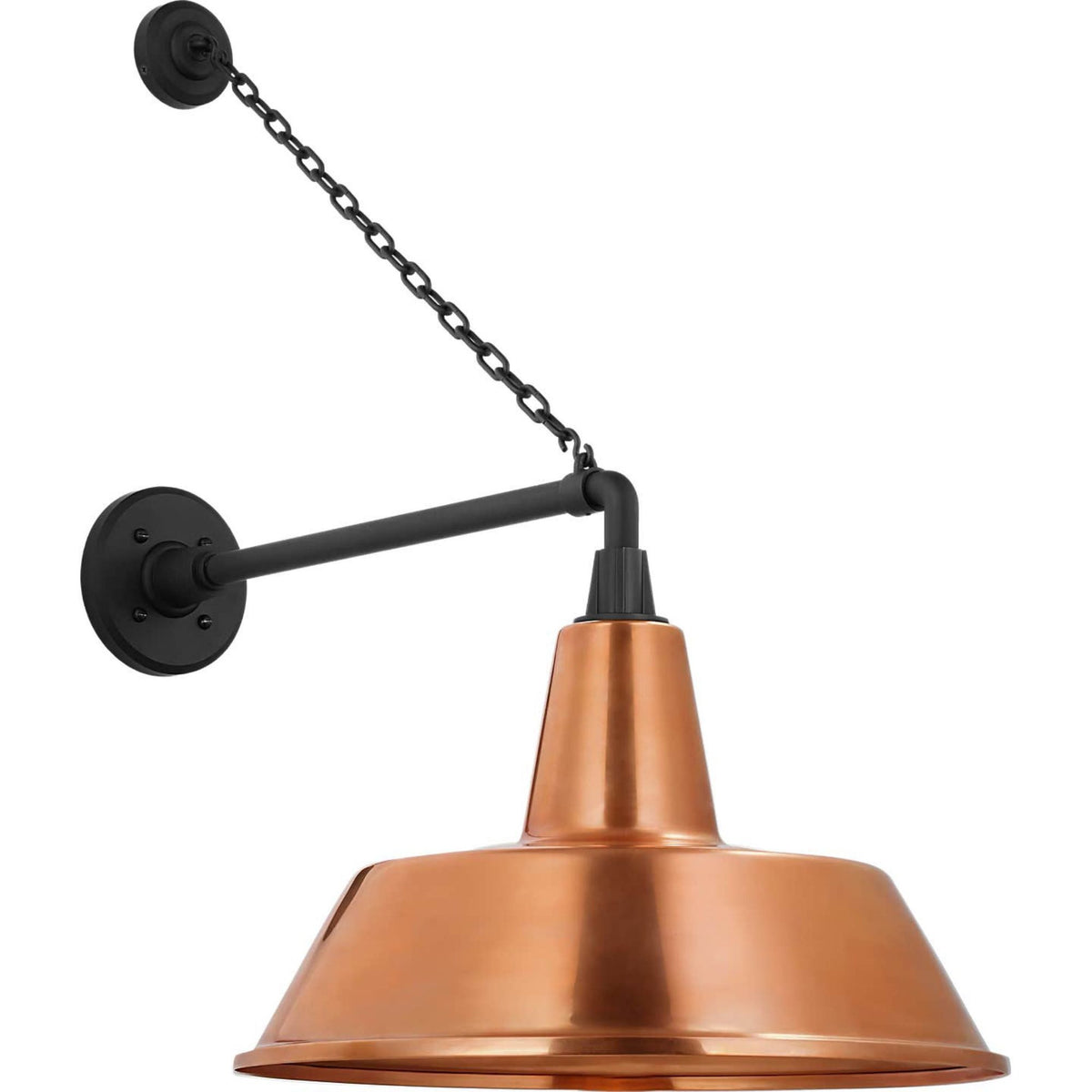 Thomas O'Brien Academy 17.5" Anchored Mack Barn Light in Matte Black with 16" Soft Copper Bowers Shade W16" x H27.5" x E25.25"