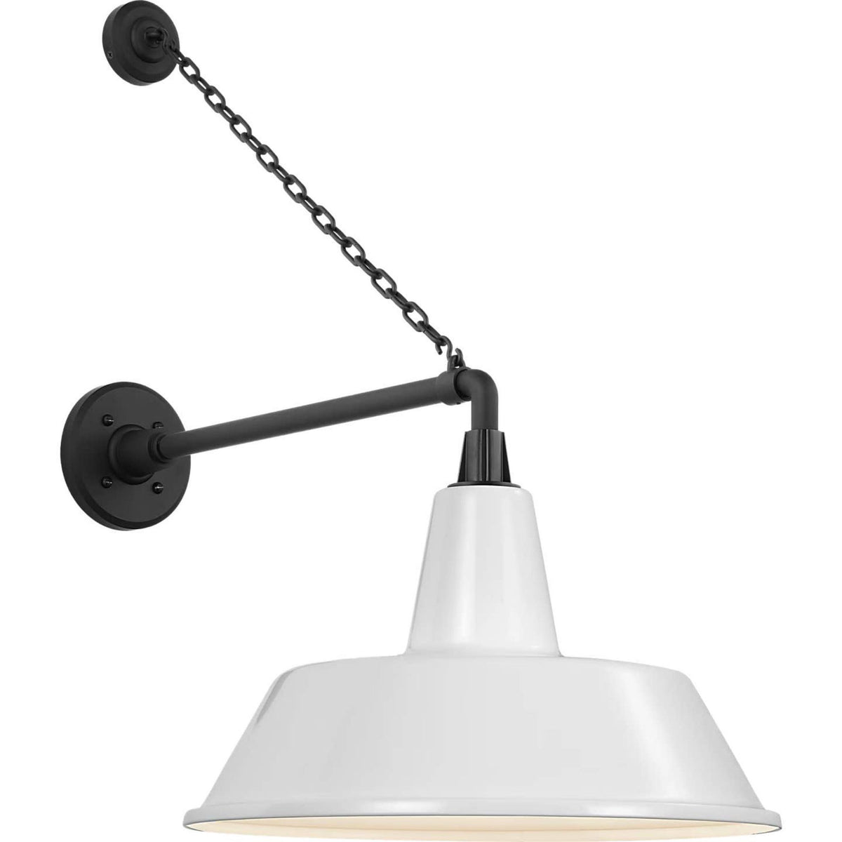 Thomas O'Brien Academy 17.5" Anchored Mack Barn Light in Matte Black with 16" White Bowers Shade W16" x H27.5" x E25.25"