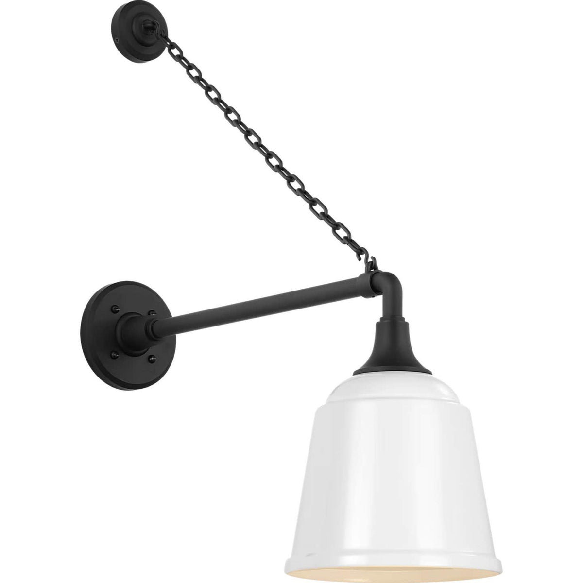 Thomas O'Brien Academy 17.5" Anchored Mack Barn Light in Matte Black with 8" White Rockhouse Shade W8" x H26.25" x E21.25"