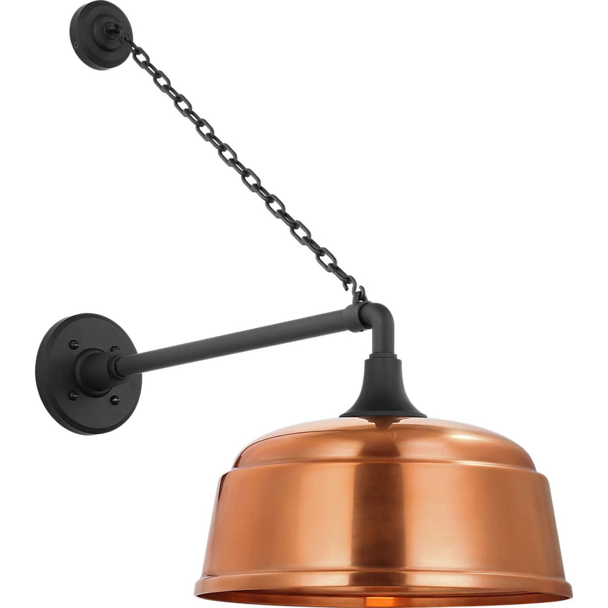 Thomas O'Brien Academy 17.5" Anchored Mack Barn Light in Matte Black with 12.5" Soft Copper Rockhouse Shade W12.5" x H25" x E23.5"