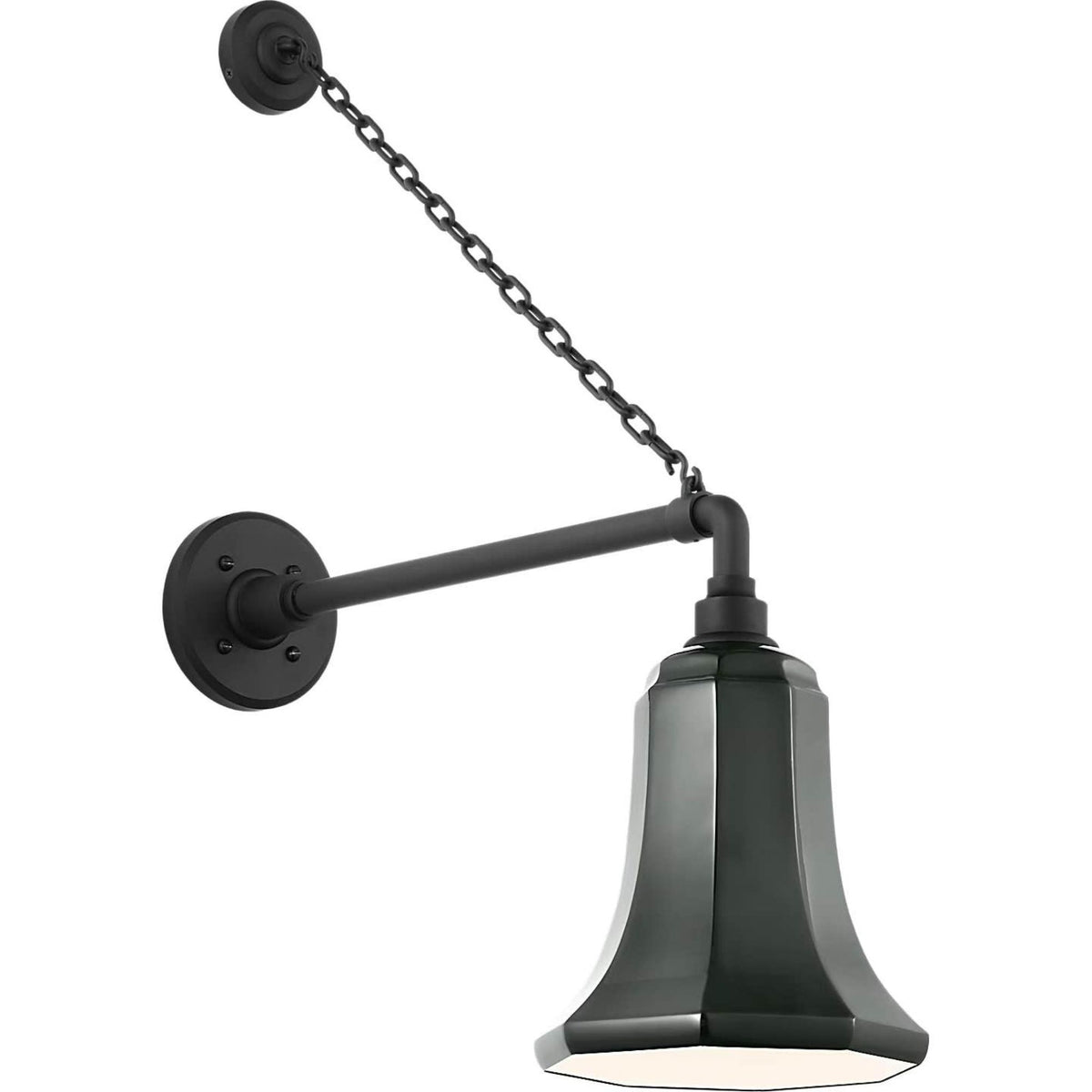 Thomas O'Brien Academy 17.5" Anchored Mack Barn Light in Matte Black with 7.5" Green Savannah Shade W7.5" x H26.75" x E21"