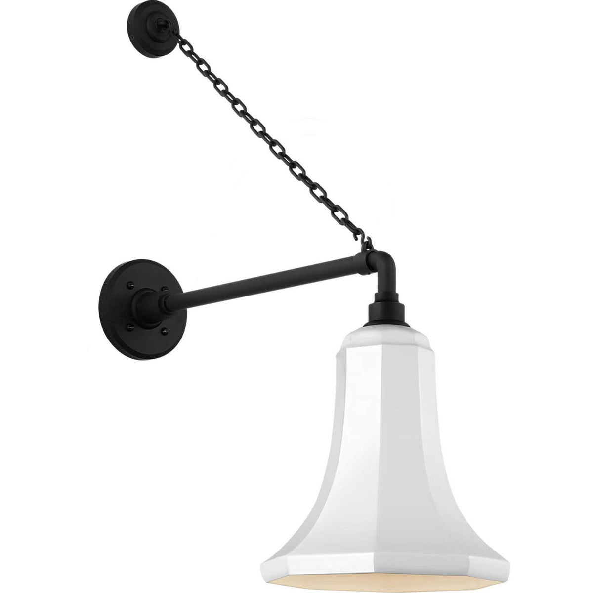 Thomas O'Brien Academy 17.5" Anchored Mack Barn Light in Matte Black with 9.25" White Savannah Shade W9.25" x H28.5" x E22"